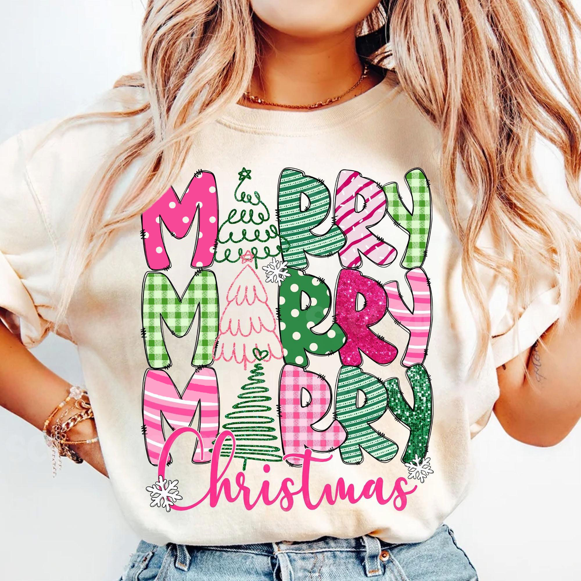 Custom Pink Merry Christmas Shirt,Merry and Bright