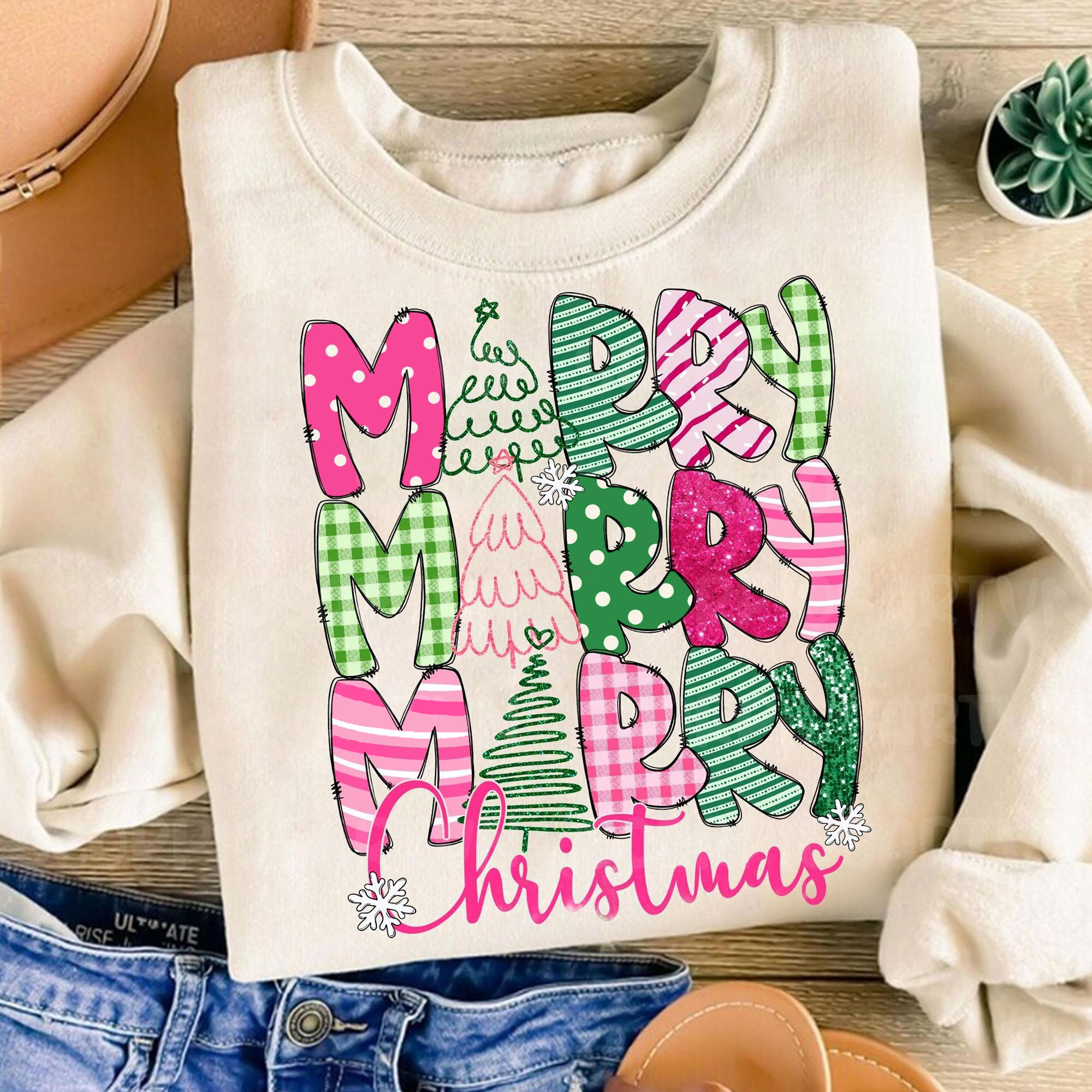 Custom Pink Merry Christmas Shirt,Merry and Bright