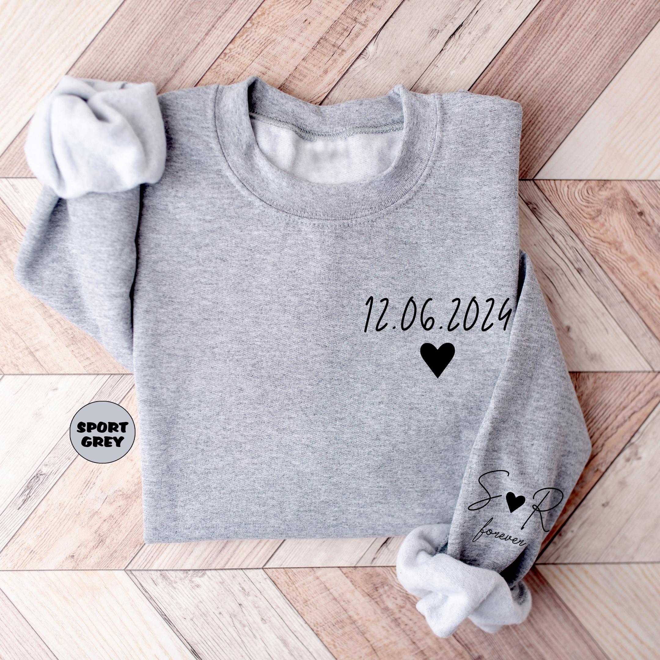 Personalized Date Sweatshirt With Initials On Sleeve