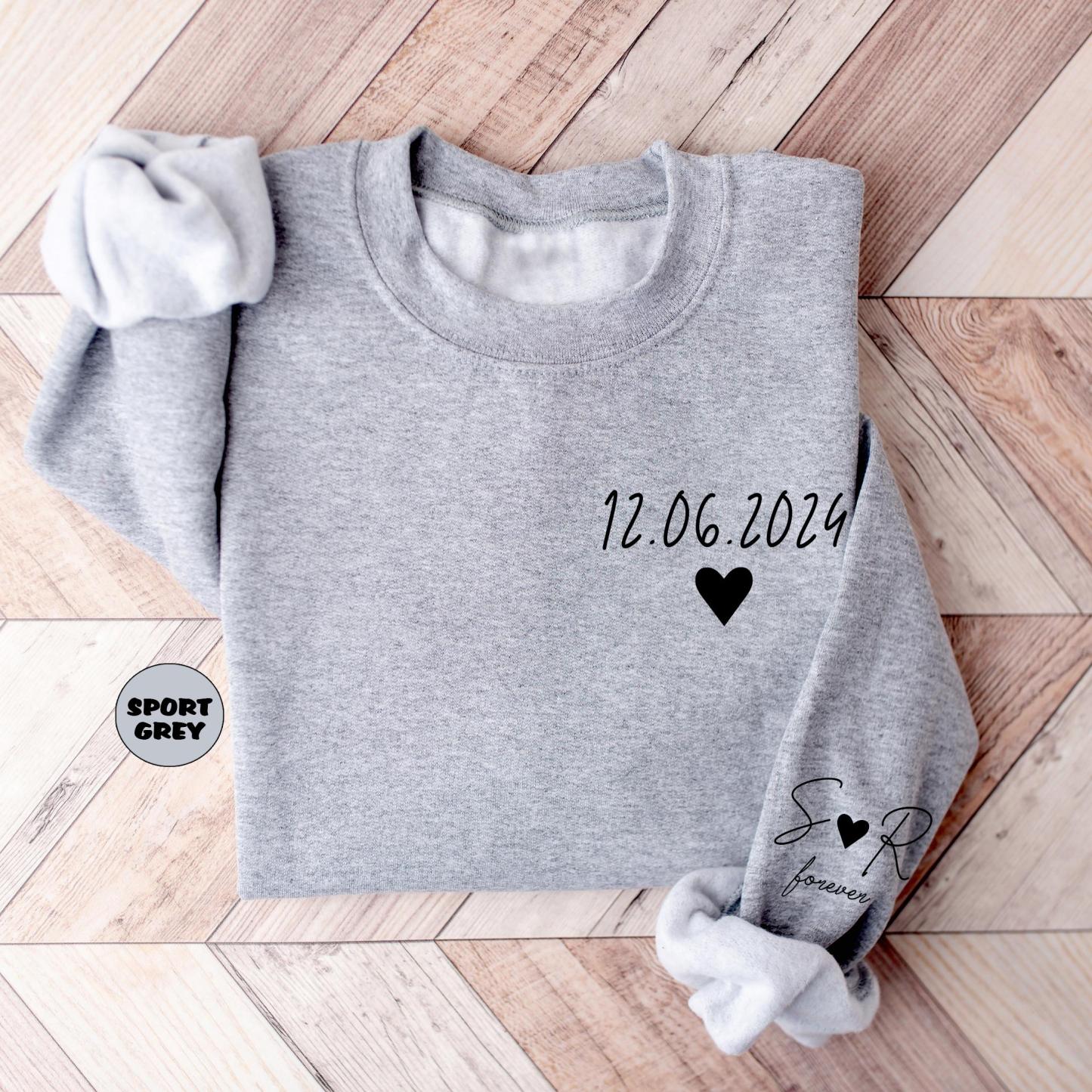 Personalized Date Sweatshirt With Initials On Sleeve