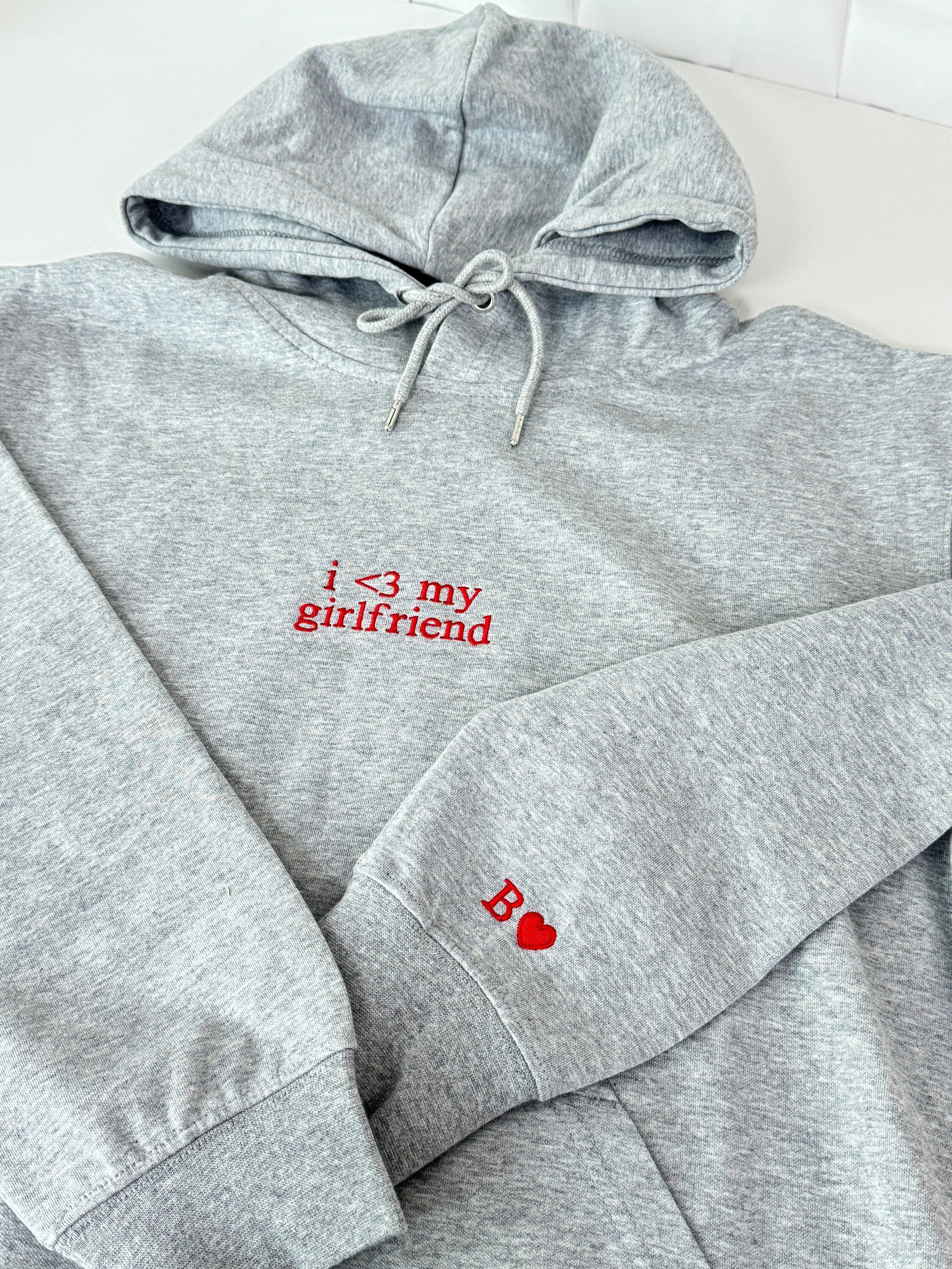 Custom Embroidered i love my girlfriend Couple Matching Initial Hoodie 