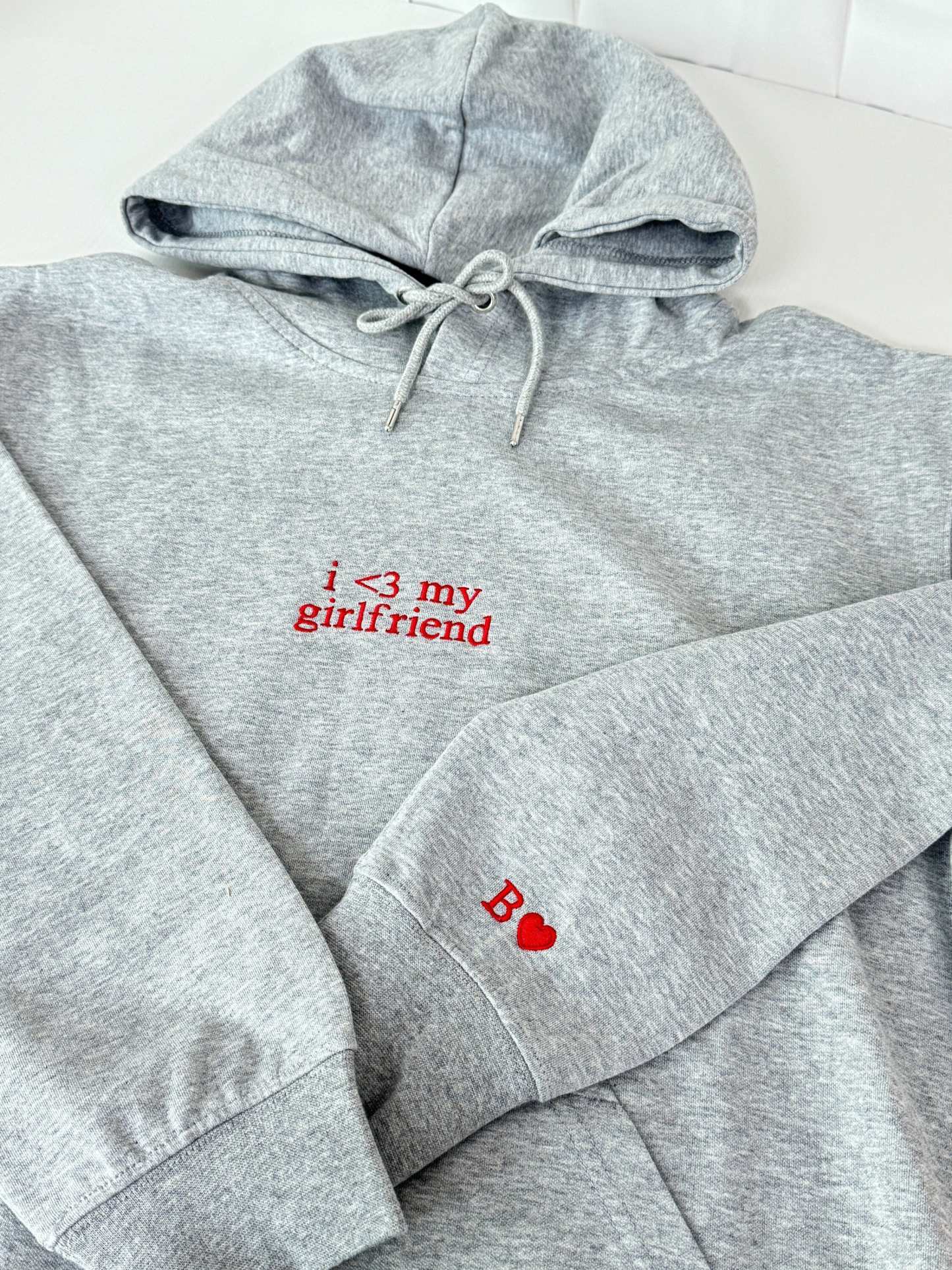 Custom Embroidered i love my girlfriend Couple Matching Initial Hoodie 