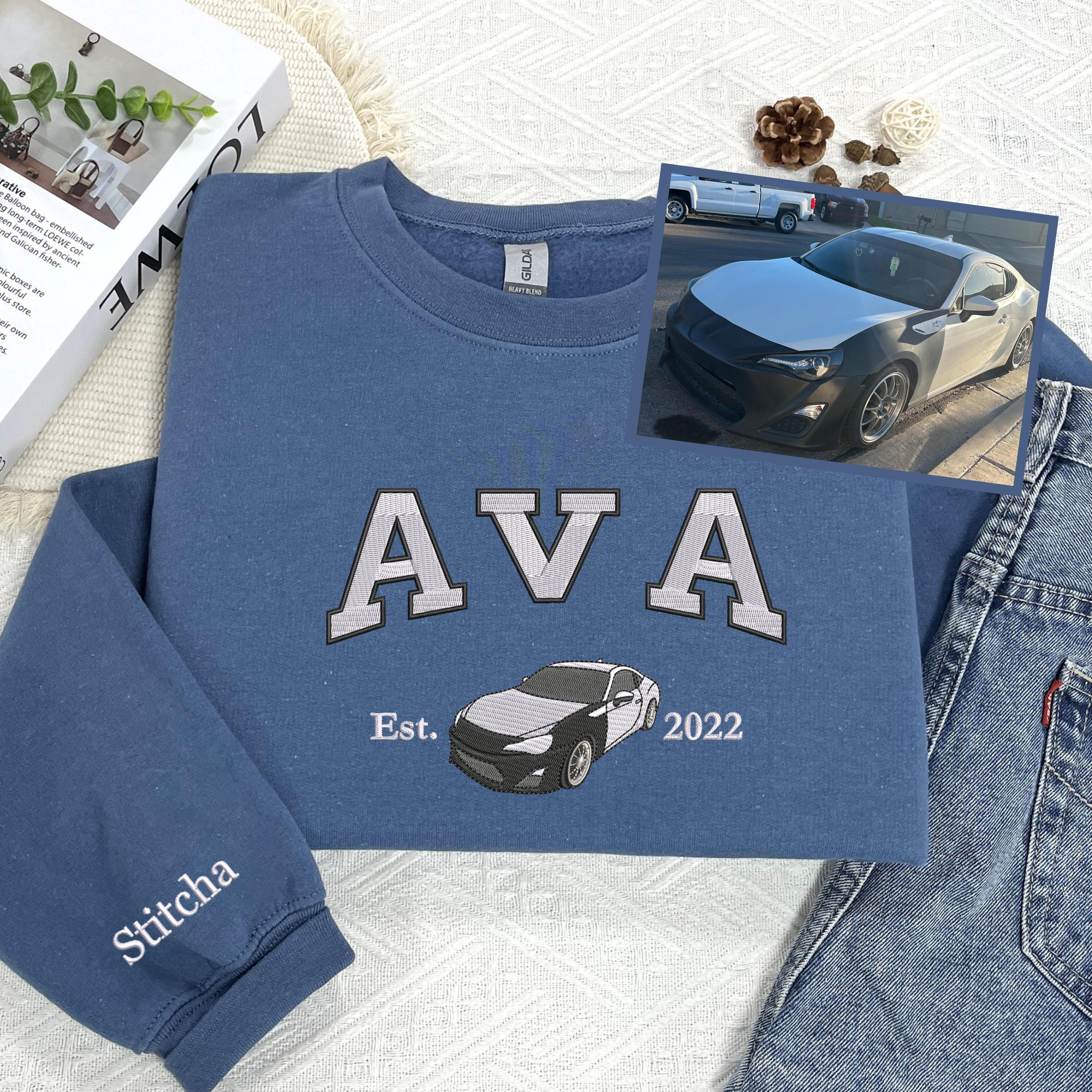 Custom Car Sweatshirt - Embroidered Photo & Name, Perfect Gift for Car Lovers
