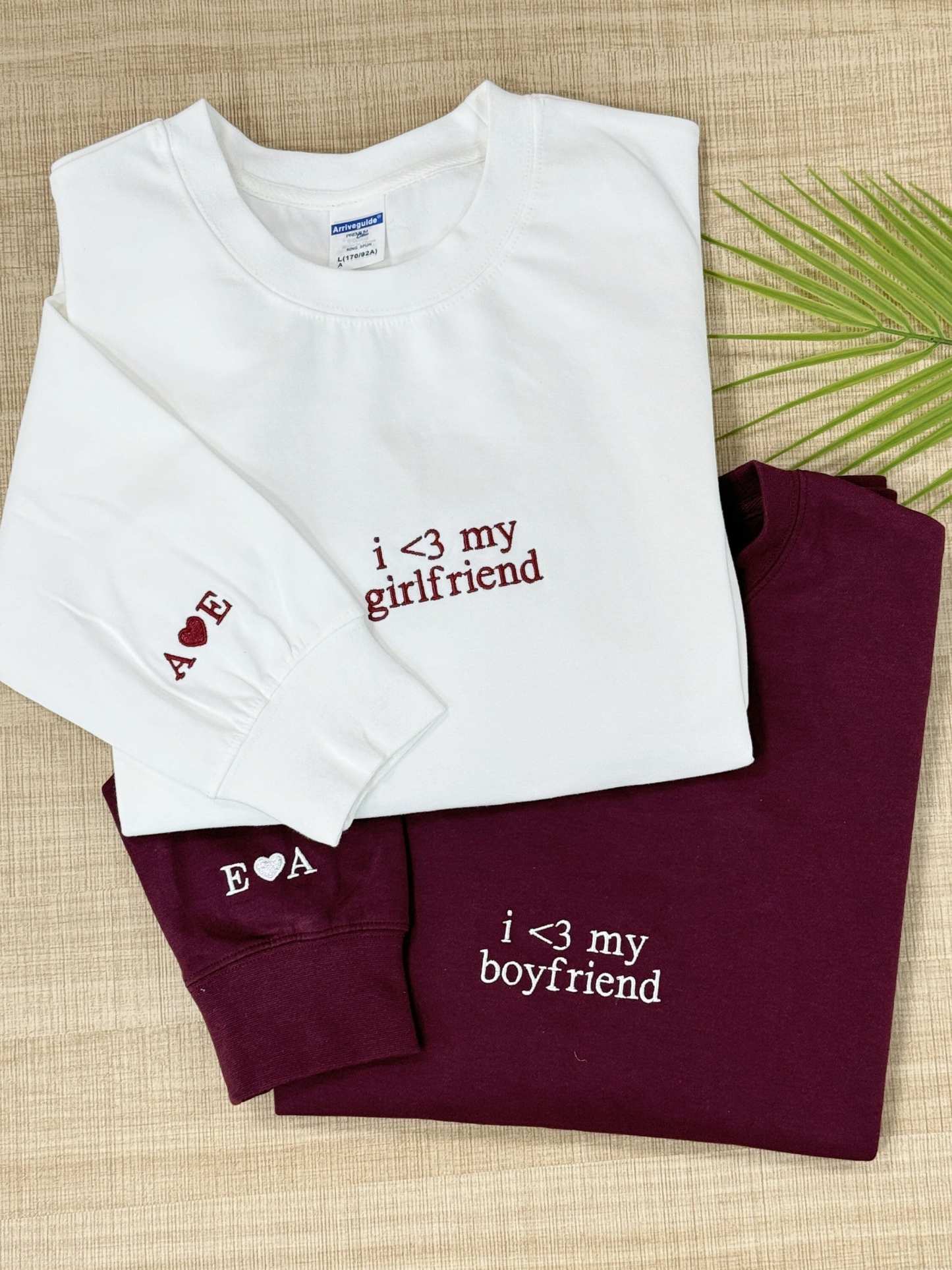 Custom Embroidered i love my girlfriend Couple Matching Initial Hoodie 