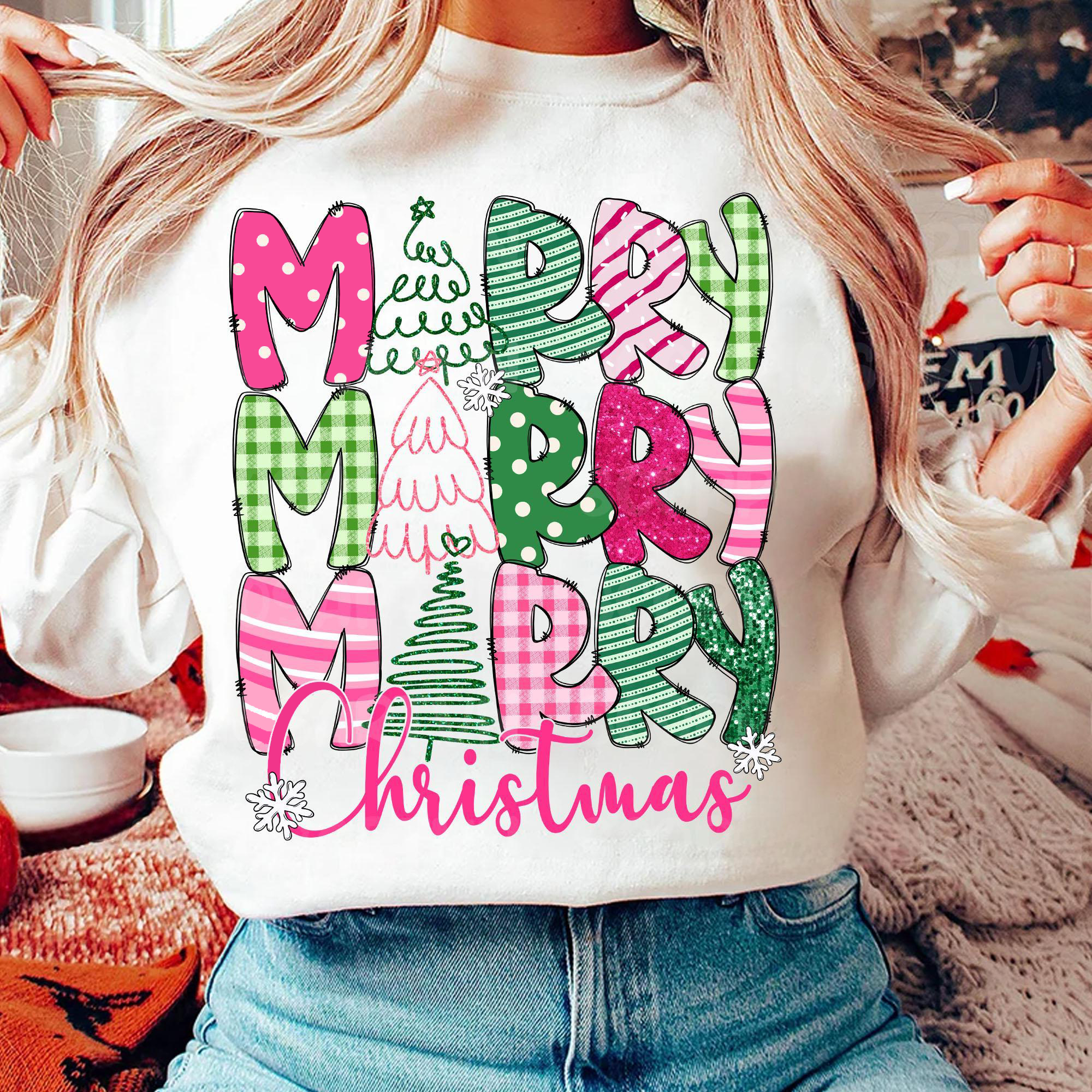 Custom Pink Merry Christmas Shirt,Merry and Bright