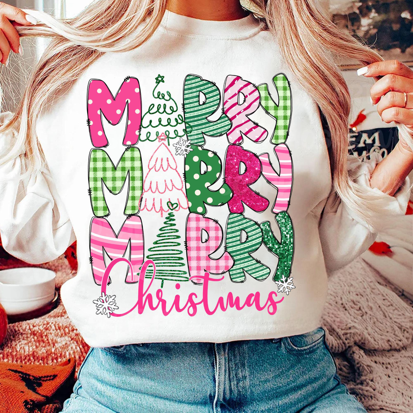 Custom Pink Merry Christmas Shirt,Merry and Bright