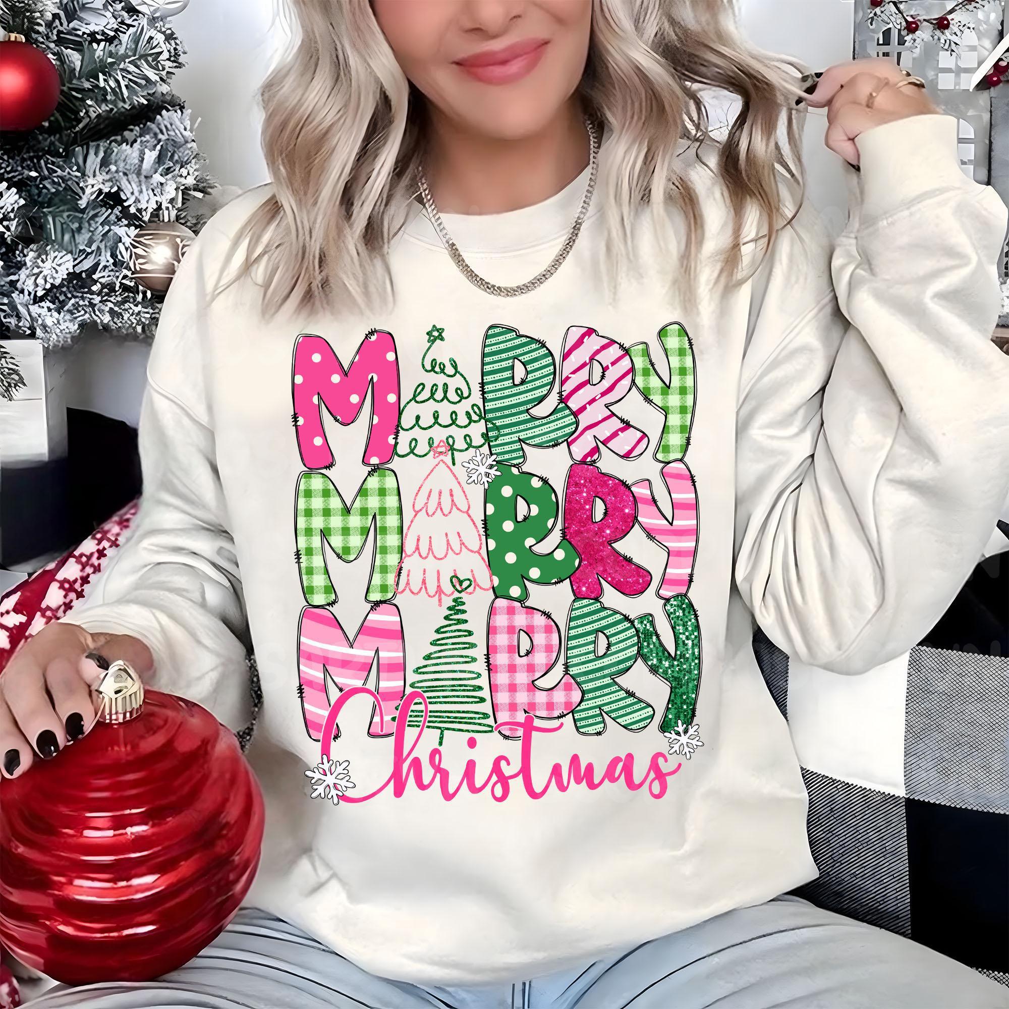 Custom Pink Merry Christmas Shirt,Merry and Bright