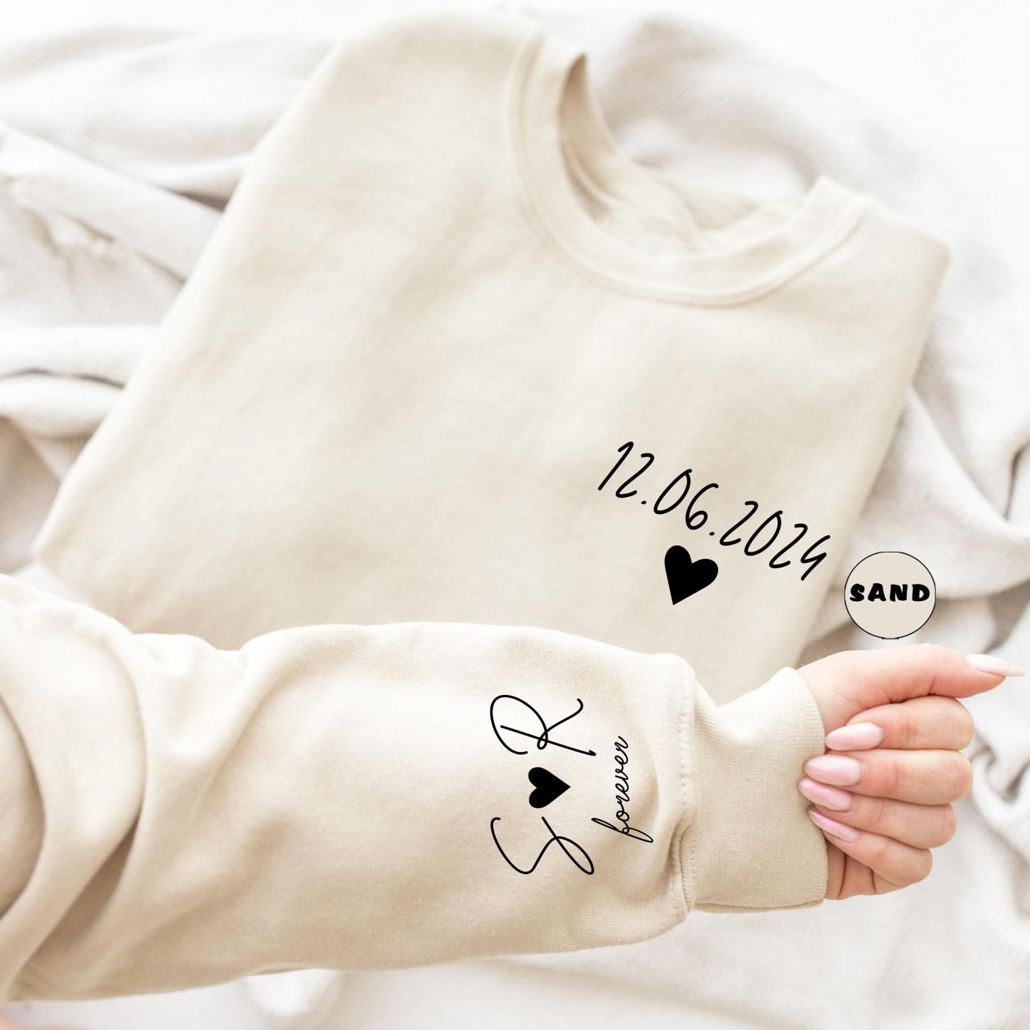 Personalized Date Sweatshirt With Initials On Sleeve