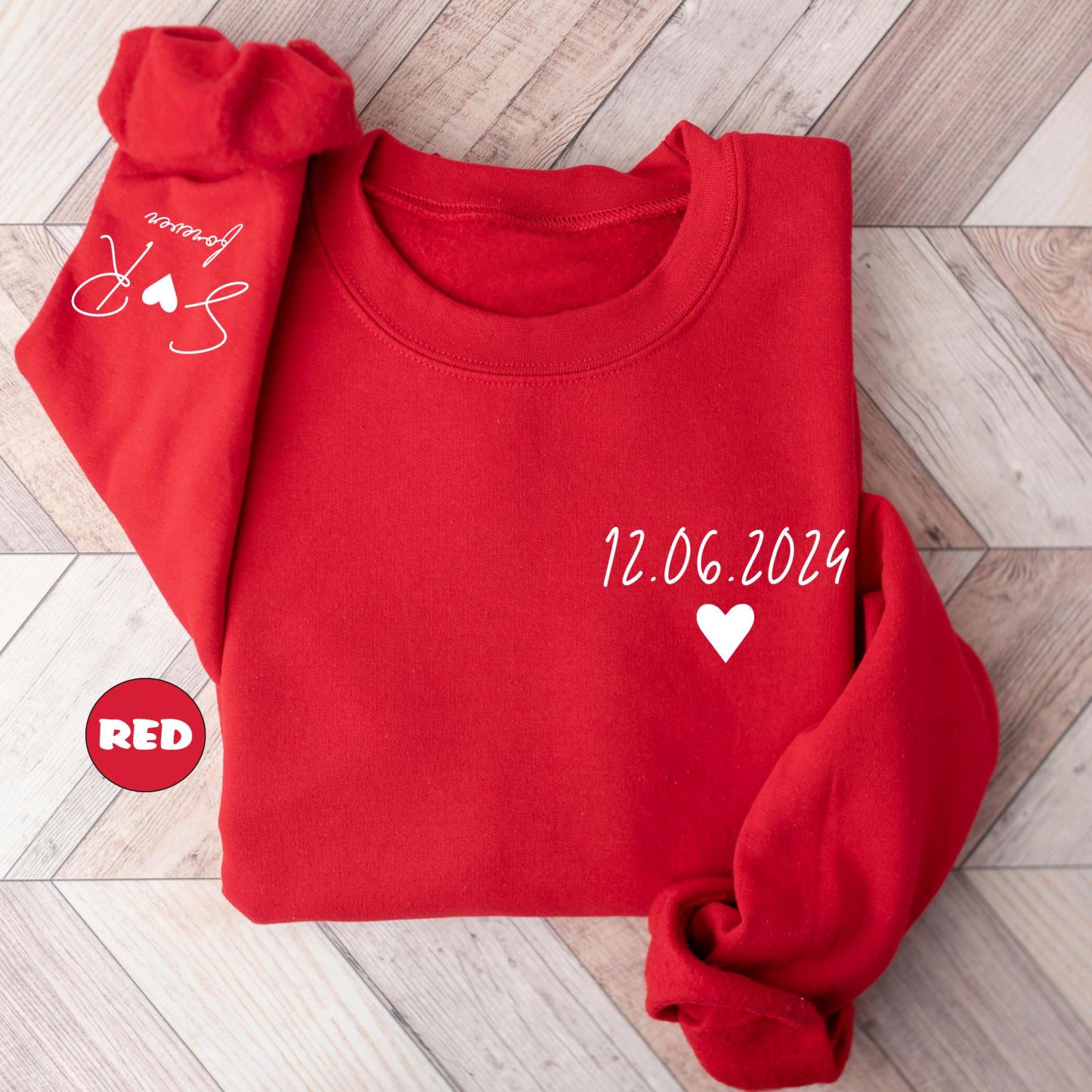 Personalized Date Sweatshirt With Initials On Sleeve