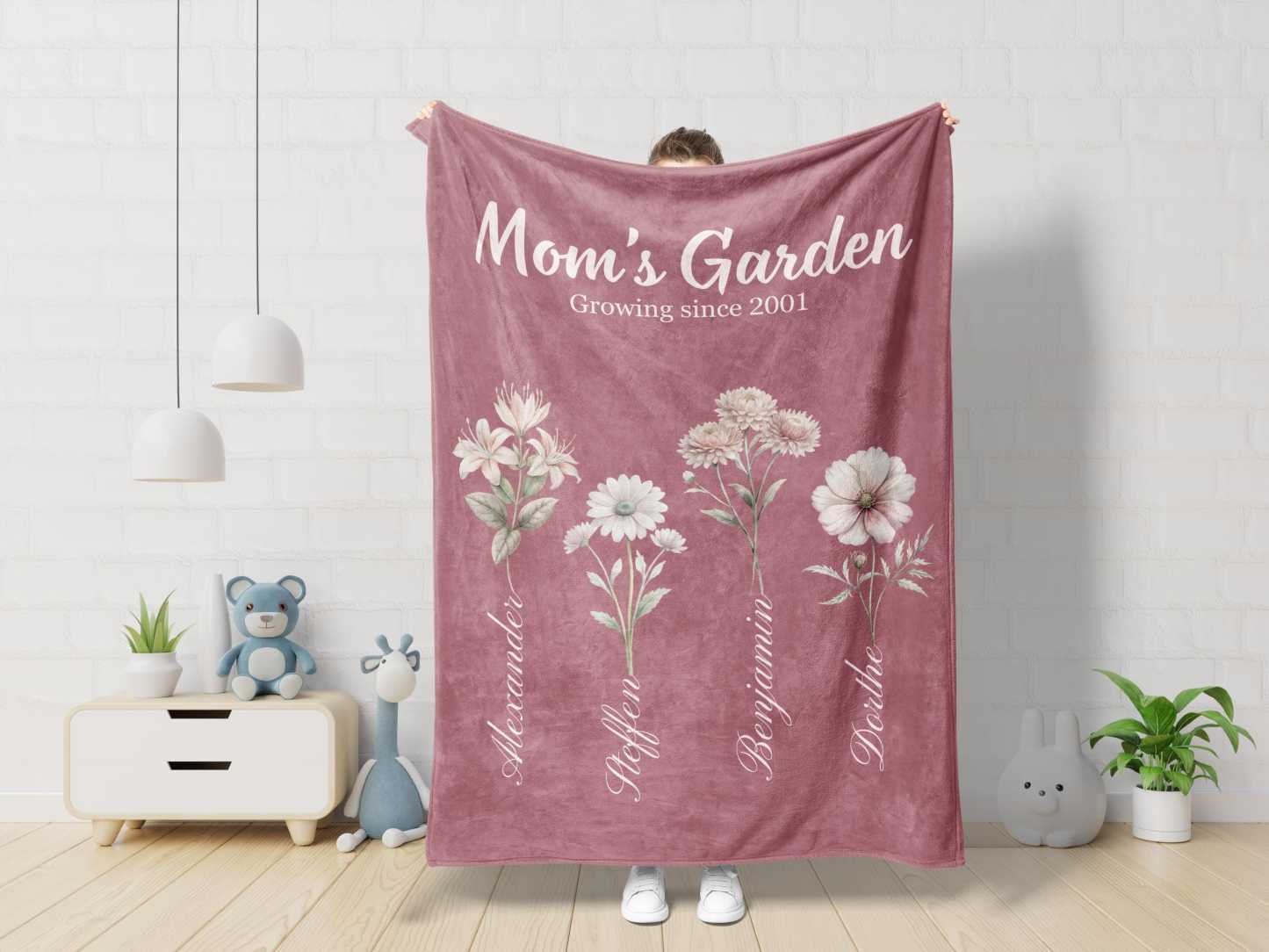 Personalized Birth Month Flower Blanket Custom Grandmas Garden Blanket 