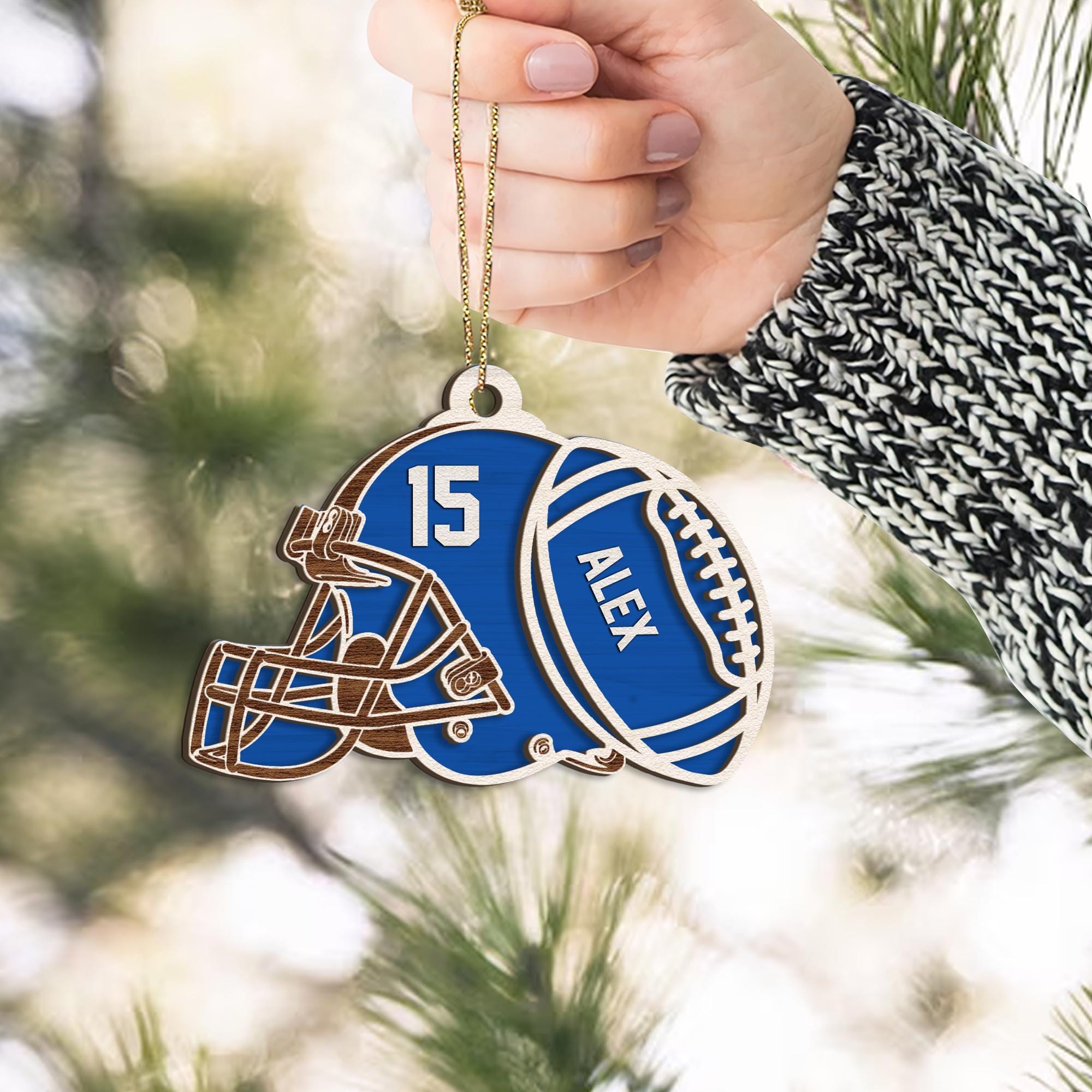 Personalized Football Wood Ornament, Custom Football Christmas Tree Ornament