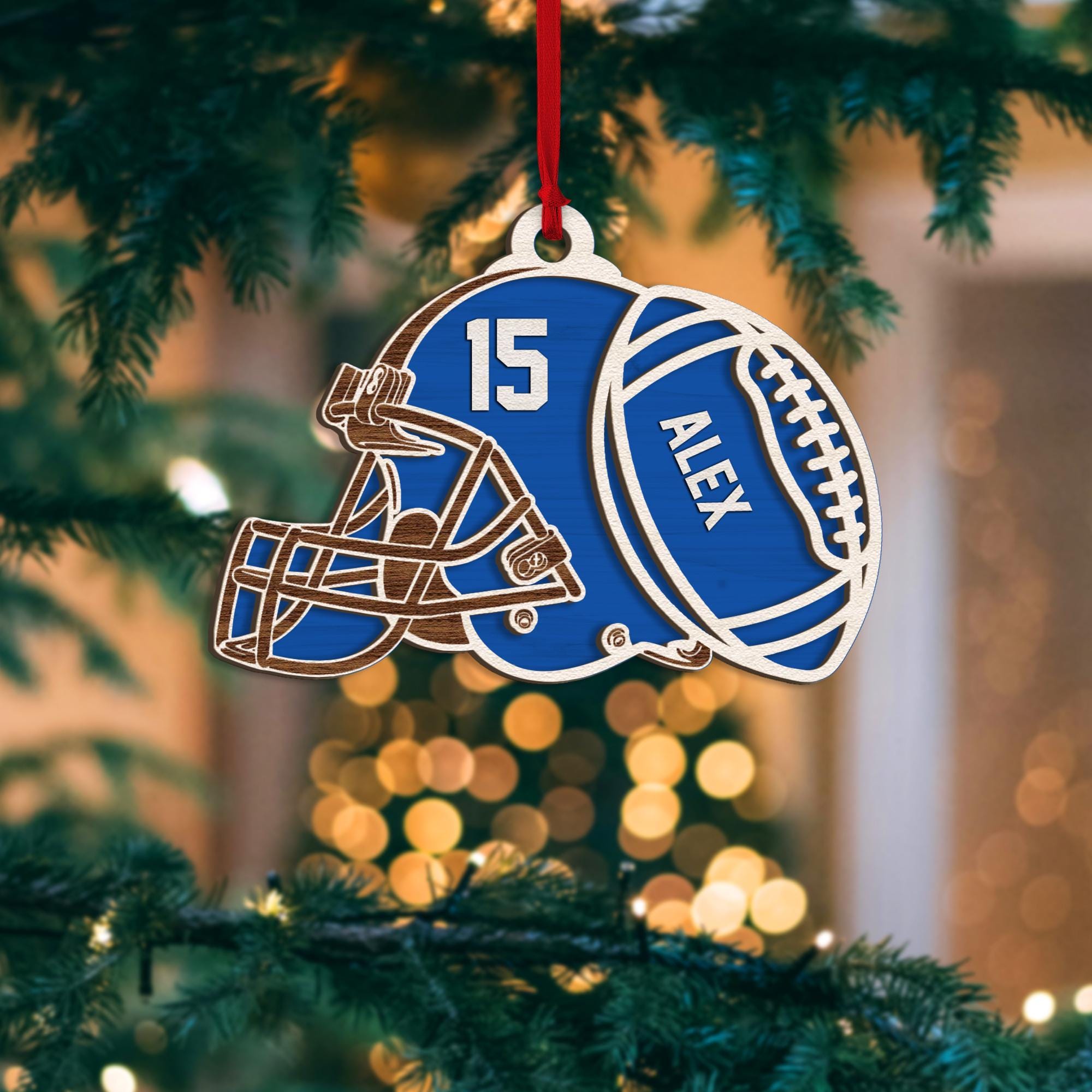 Personalized Football Wood Ornament, Custom Football Christmas Tree Ornament