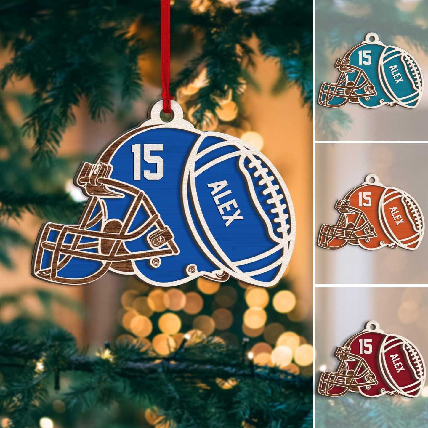 Personalized Football Wood Ornament, Custom Football Christmas Tree Ornament