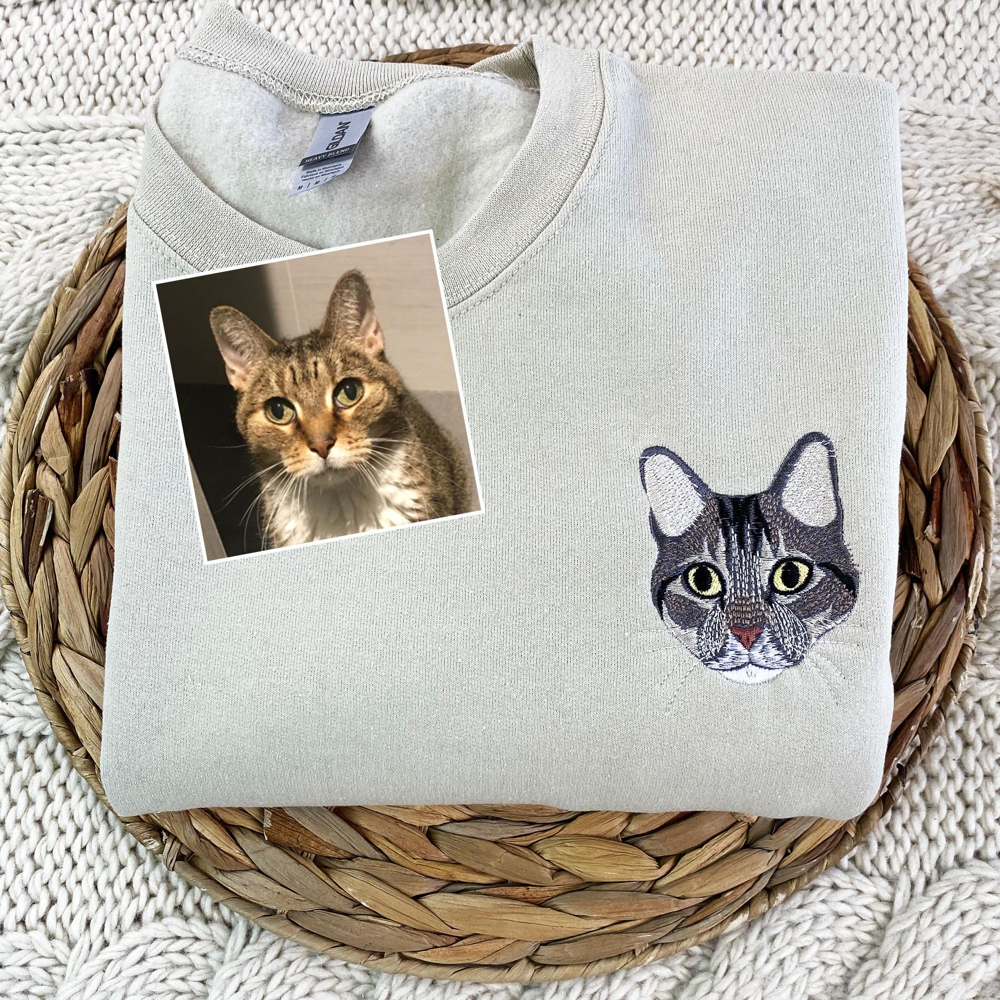 Embroidered Cat Sweatshirt, Personalized Cat Face with Cat Name Hoodie