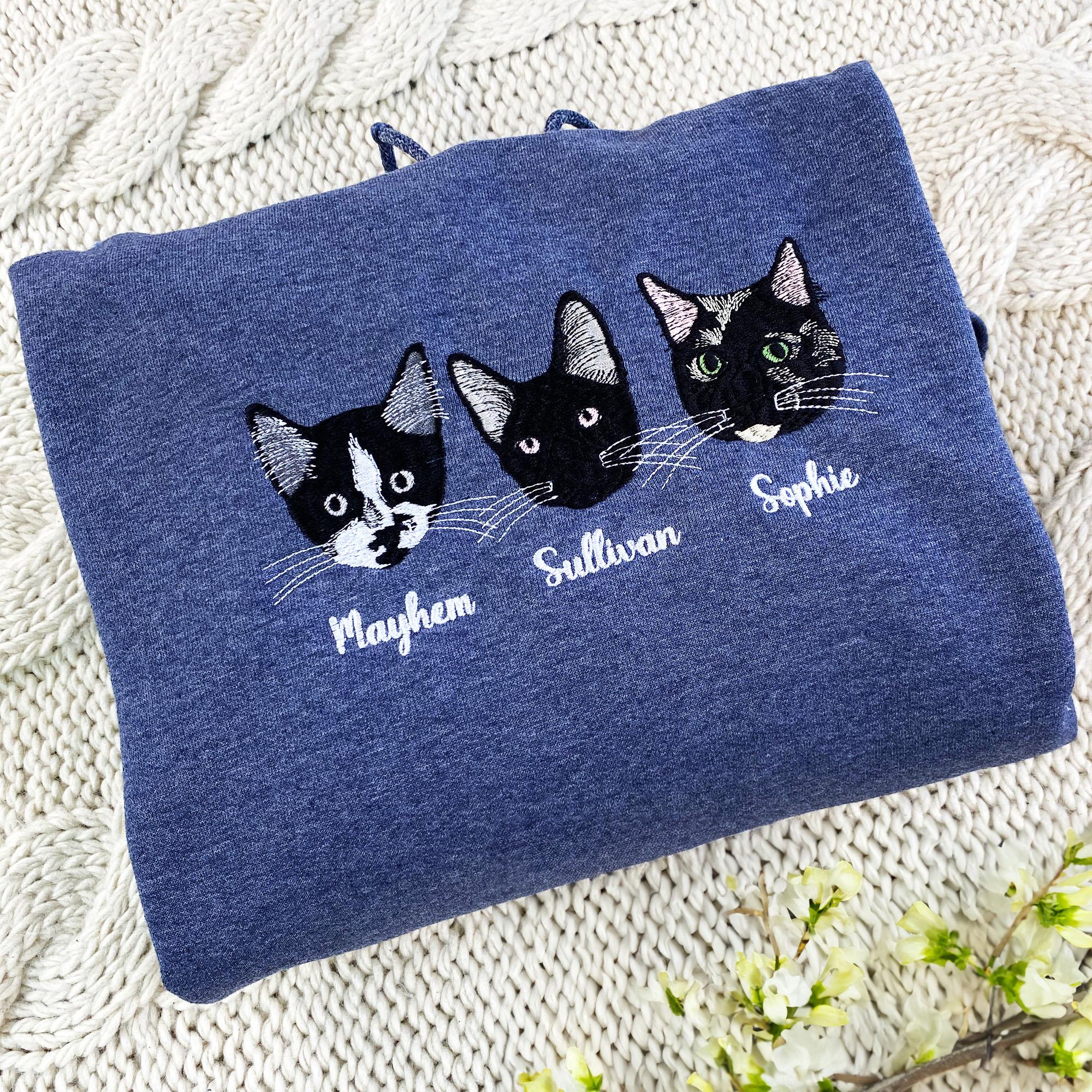 Embroidered Cat Sweatshirt, Personalized Cat Face with Cat Name Hoodie