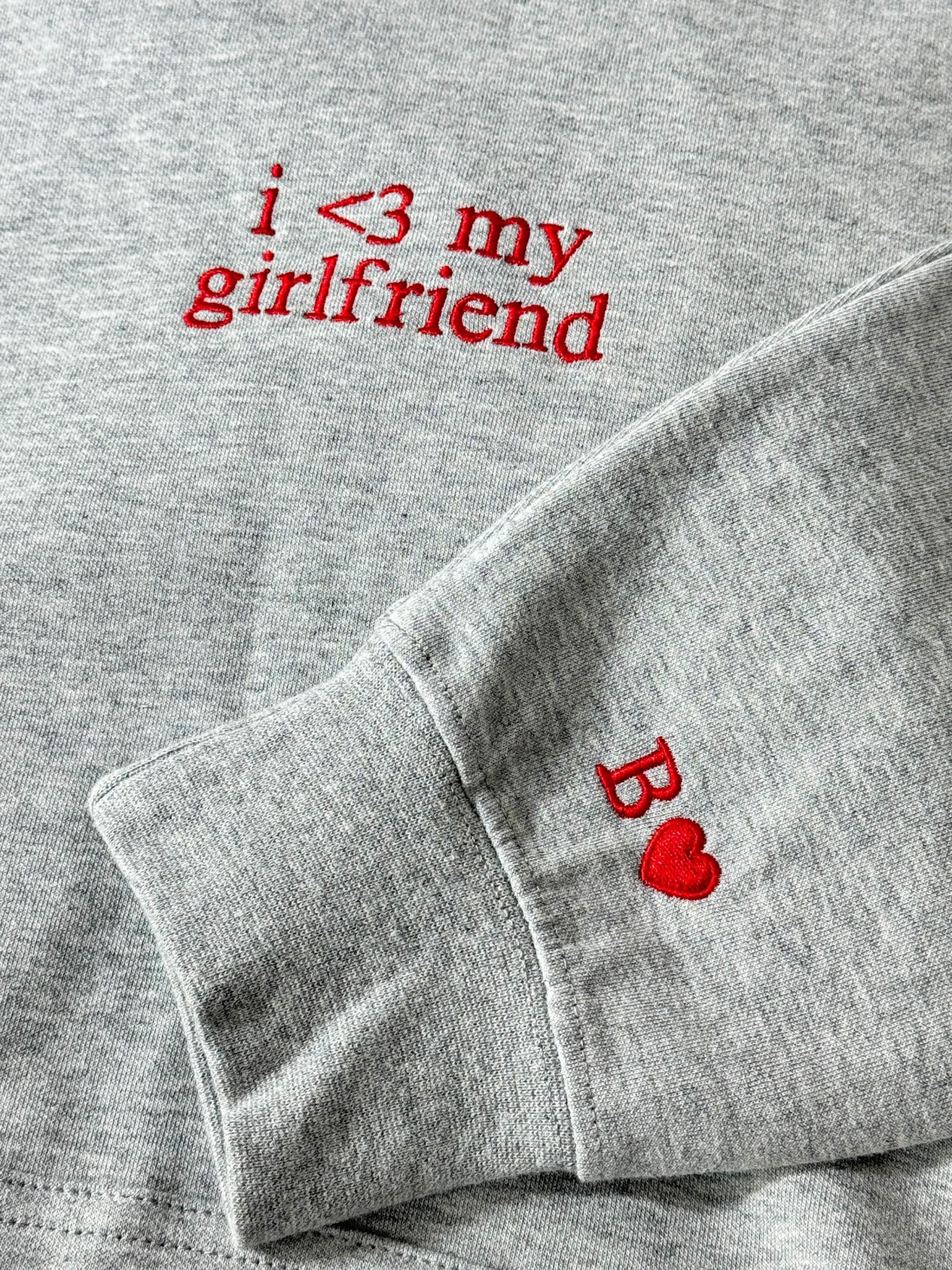 Custom Embroidered i love my girlfriend Couple Matching Initial Hoodie 