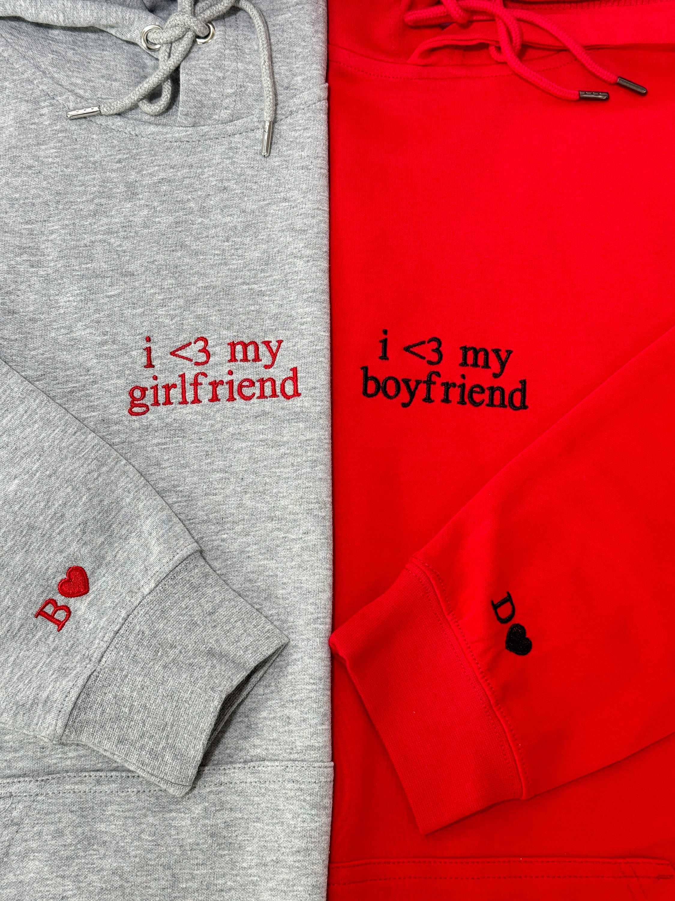 Custom Embroidered i love my girlfriend Couple Matching Initial Hoodie 