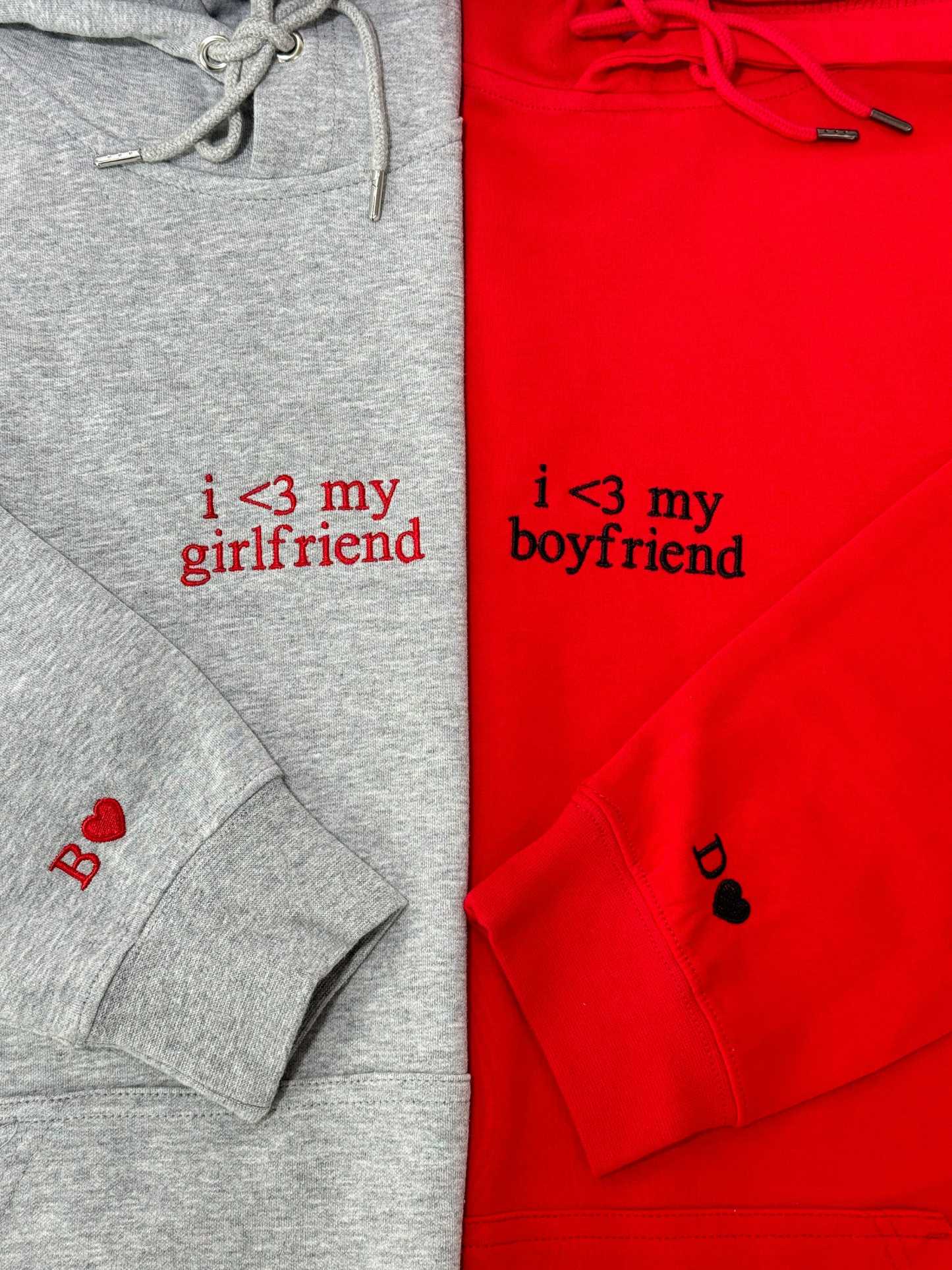 Custom Embroidered i love my girlfriend Couple Matching Initial Hoodie 