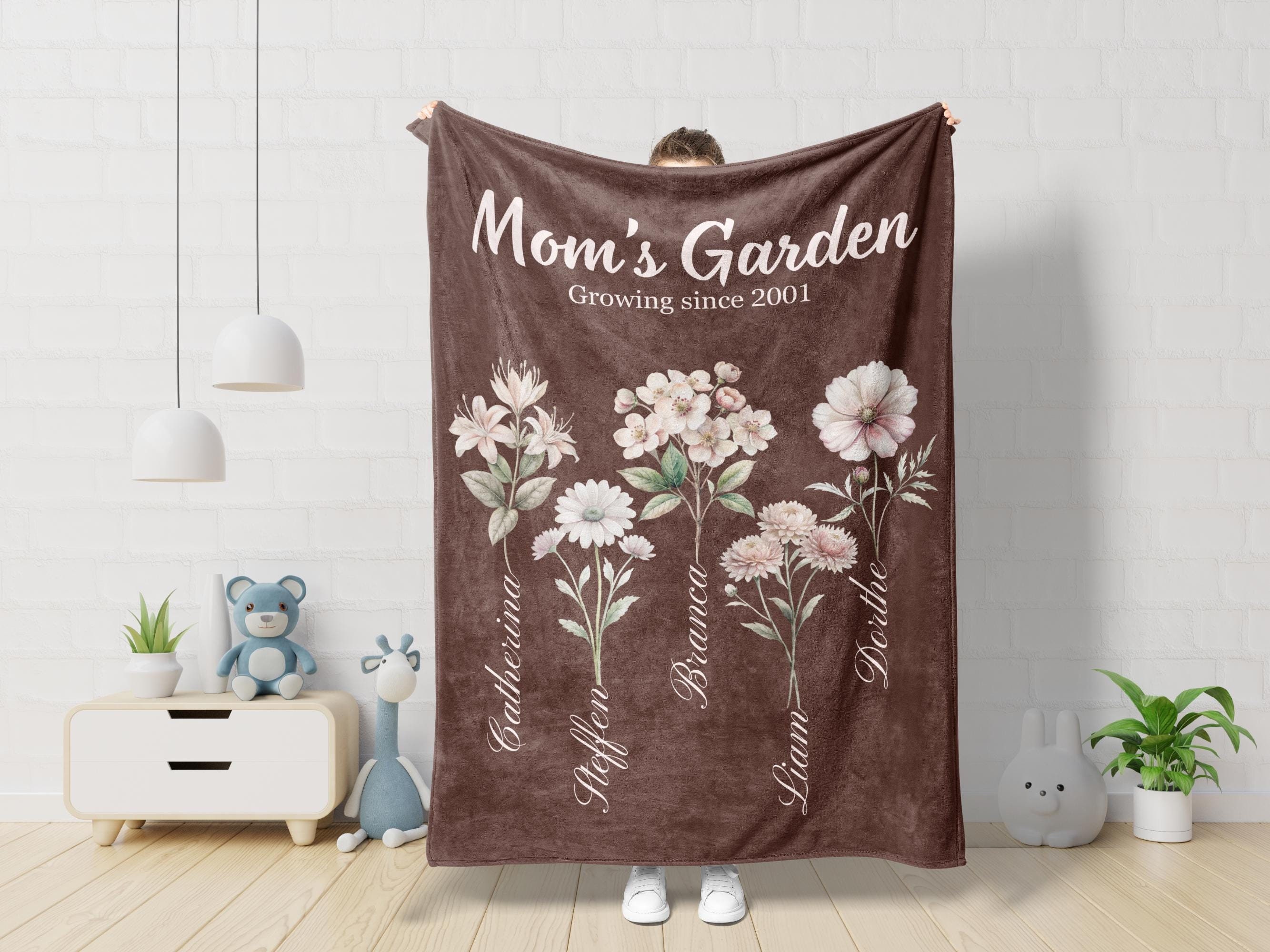 Personalized Birth Month Flower Blanket Custom Grandmas Garden Blanket 