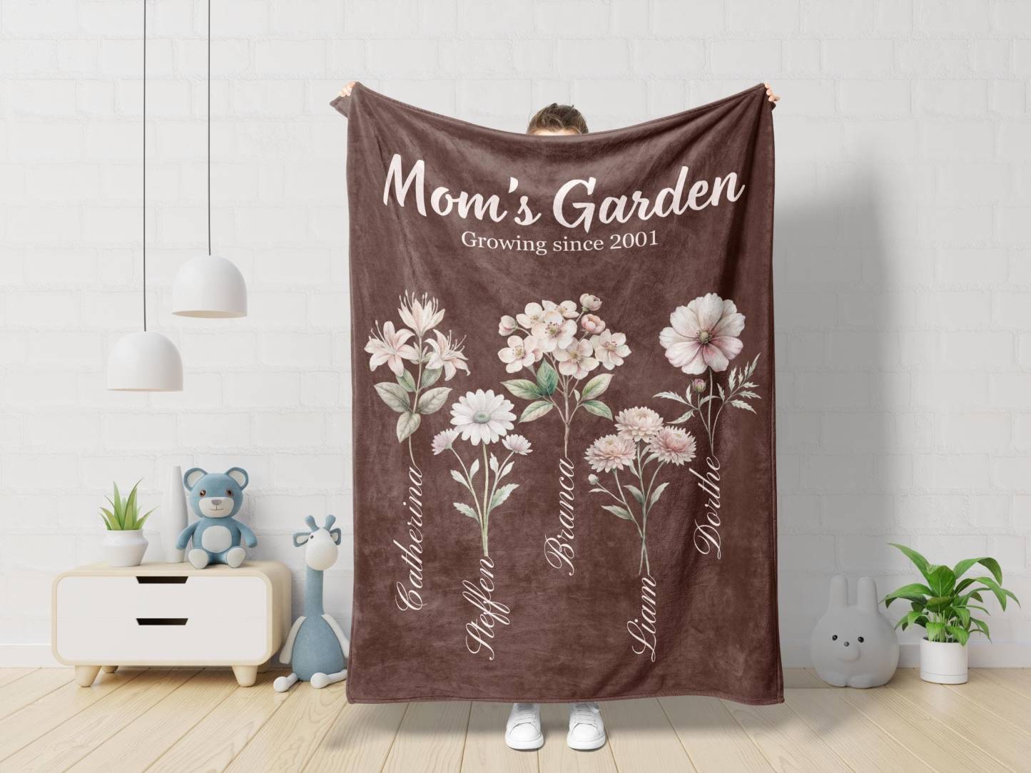 Personalized Birth Month Flower Blanket Custom Grandmas Garden Blanket 