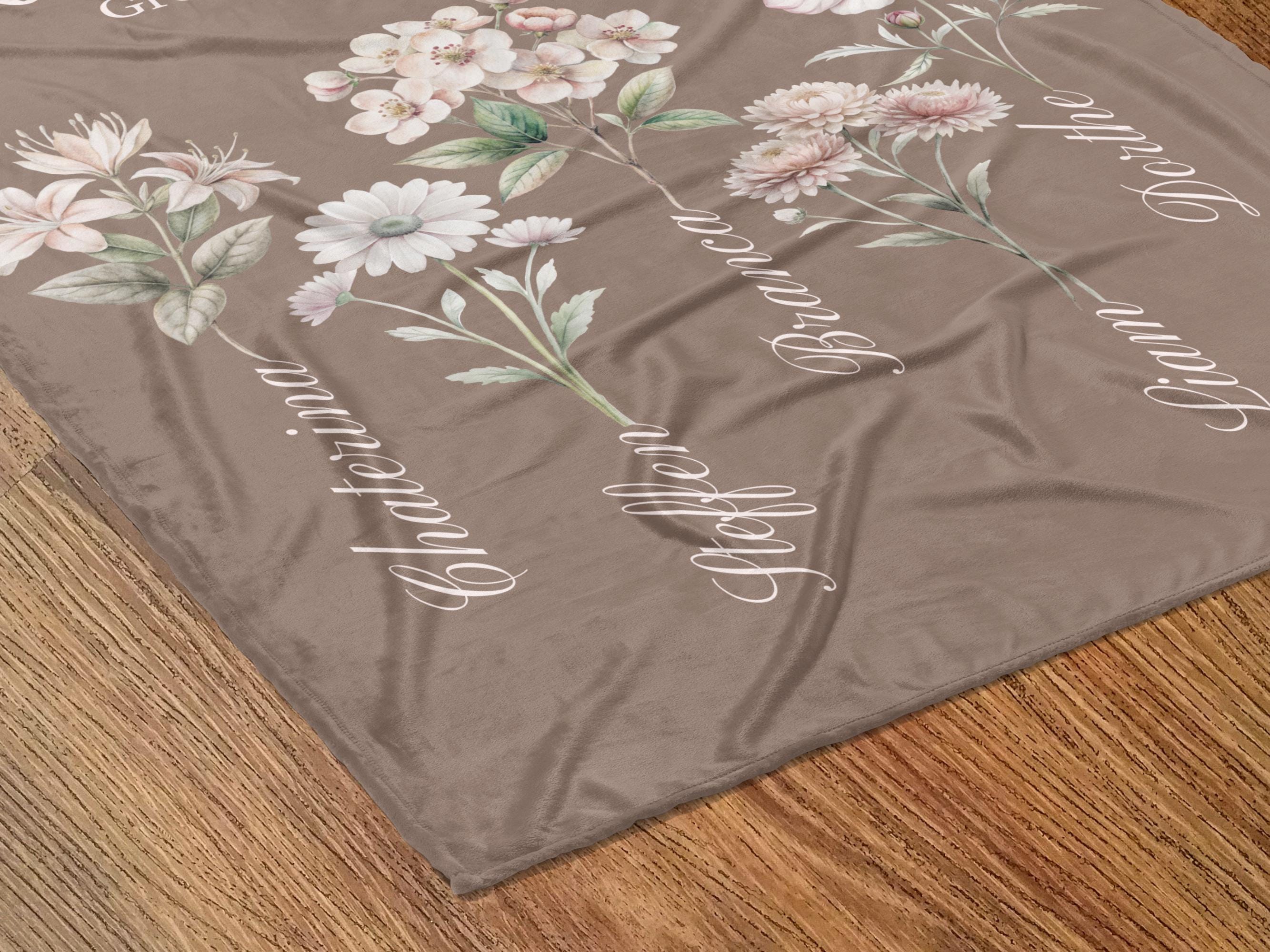 Personalized Birth Month Flower Blanket Custom Grandmas Garden Blanket 