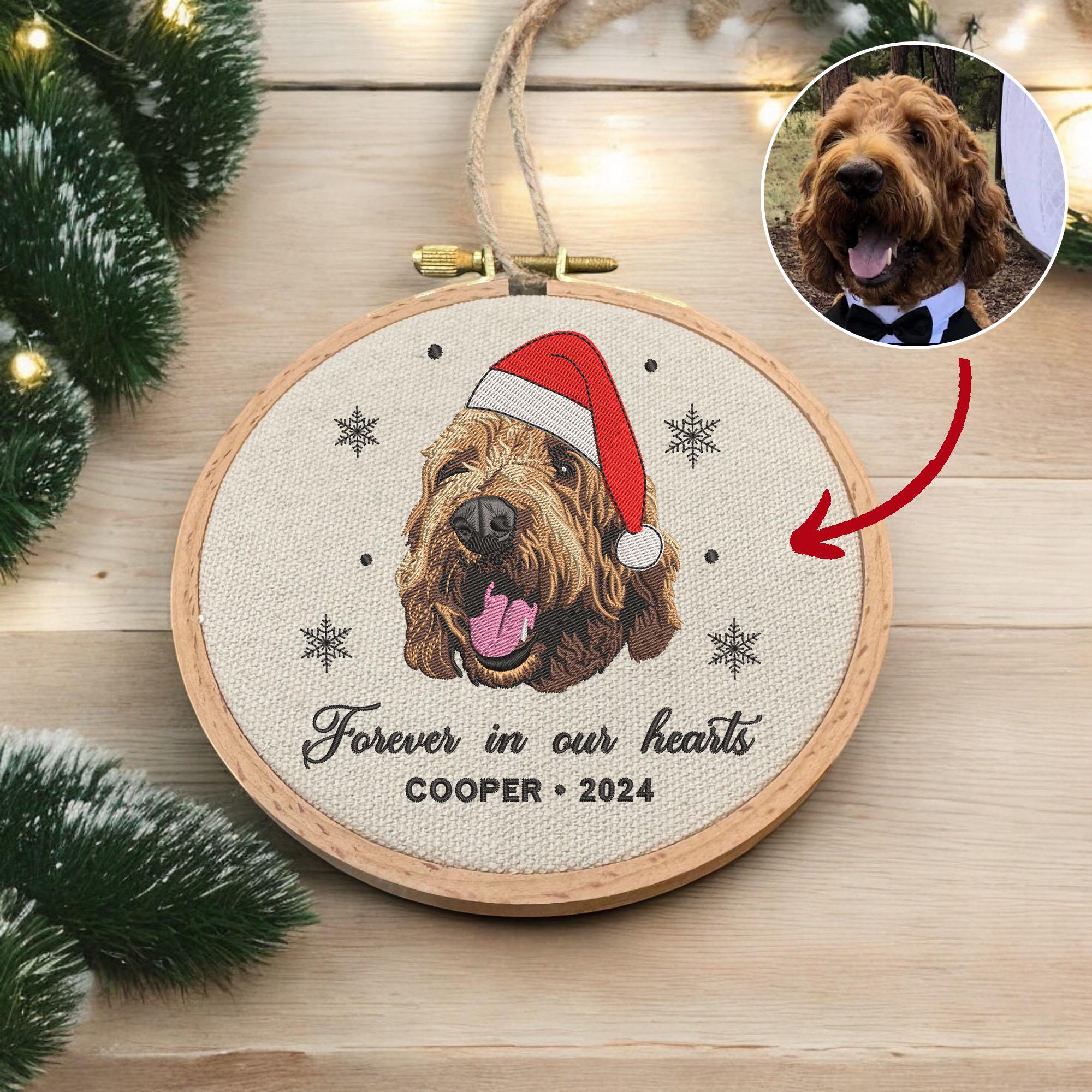 Personalized Pet Christmas Ornament, Custom Embroidered Dog Christmas Ornament 