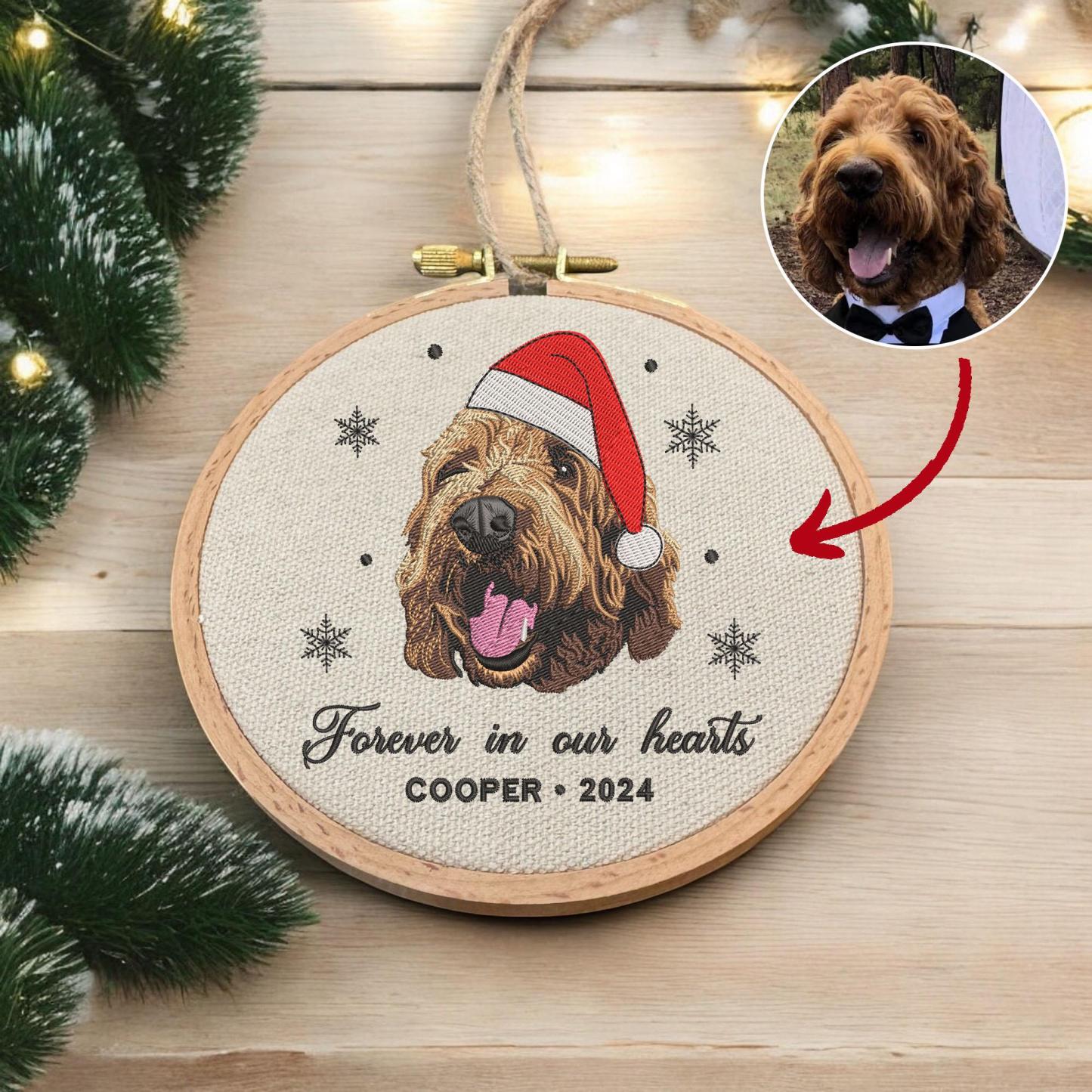 Personalized Pet Christmas Ornament, Custom Embroidered Dog Christmas Ornament 