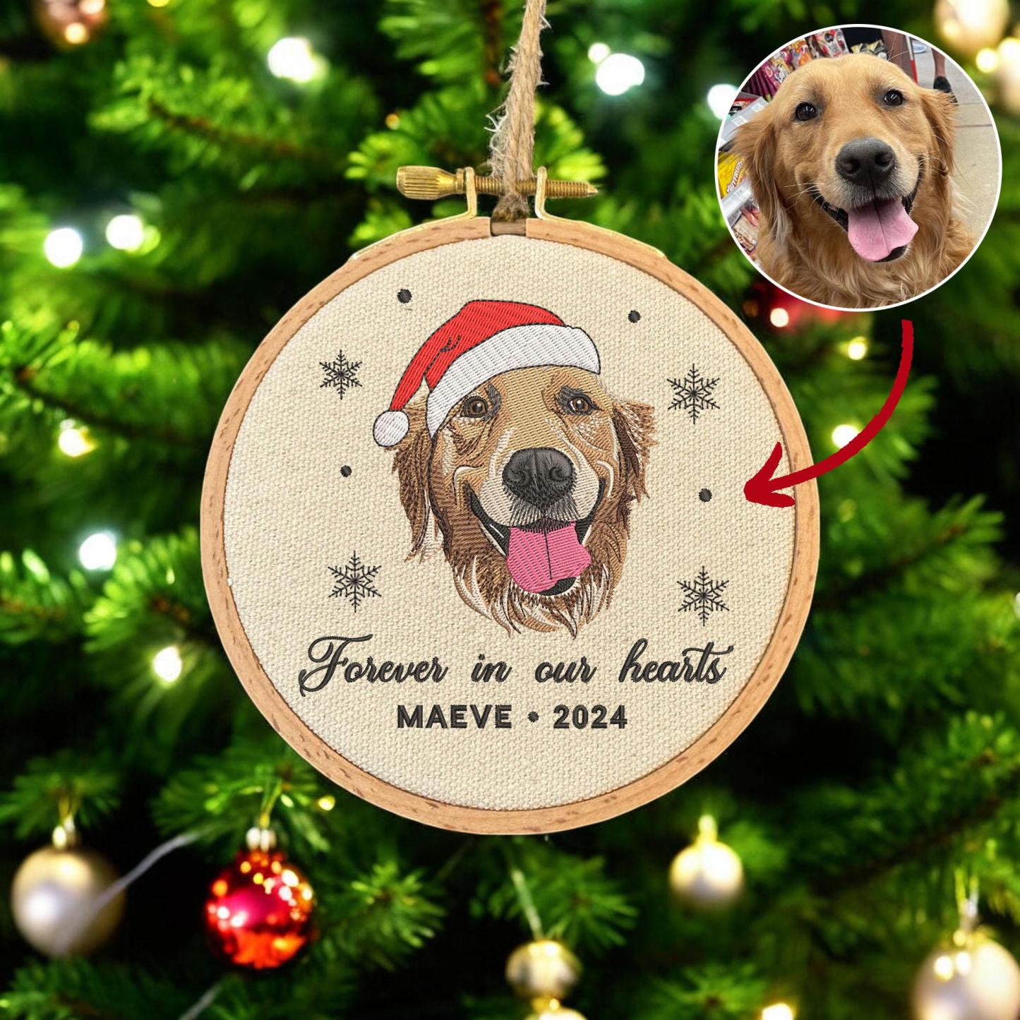 Personalized Pet Christmas Ornament, Custom Embroidered Dog Christmas Ornament 
