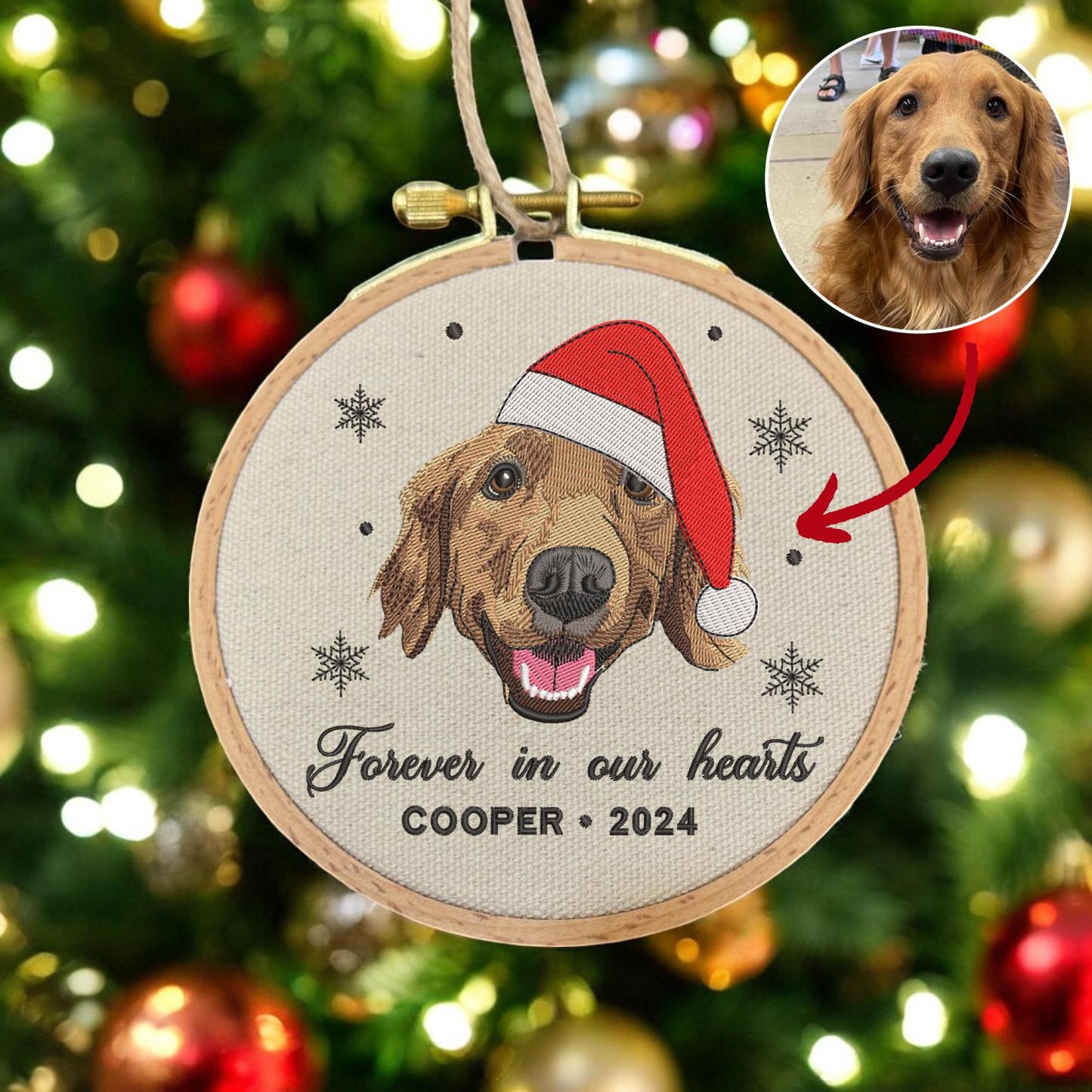 Personalized Pet Christmas Ornament, Custom Embroidered Dog Christmas Ornament 