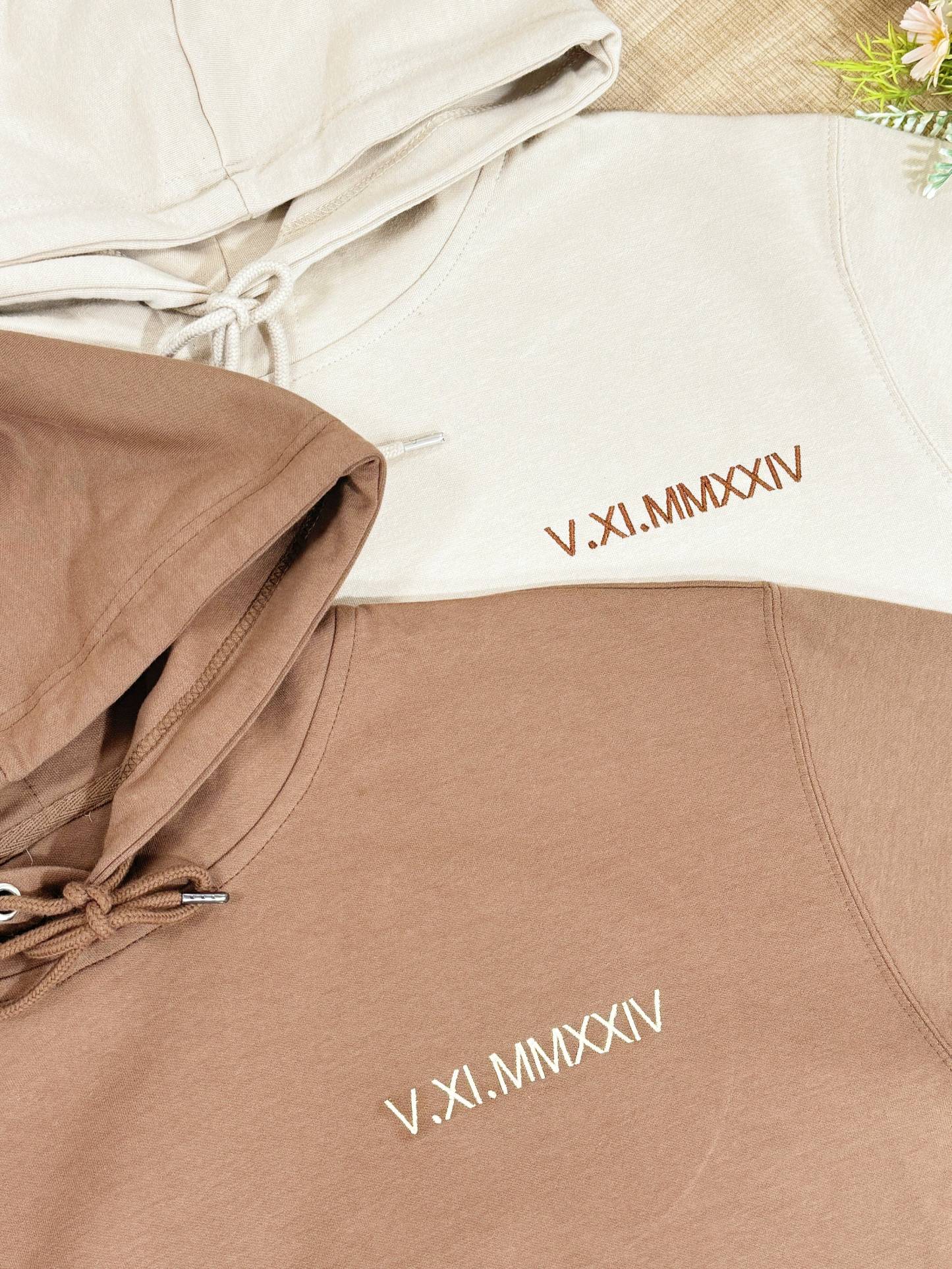Embroidered Roman Numerals Sweatshirt | Anniversary Date Couple Hoodie