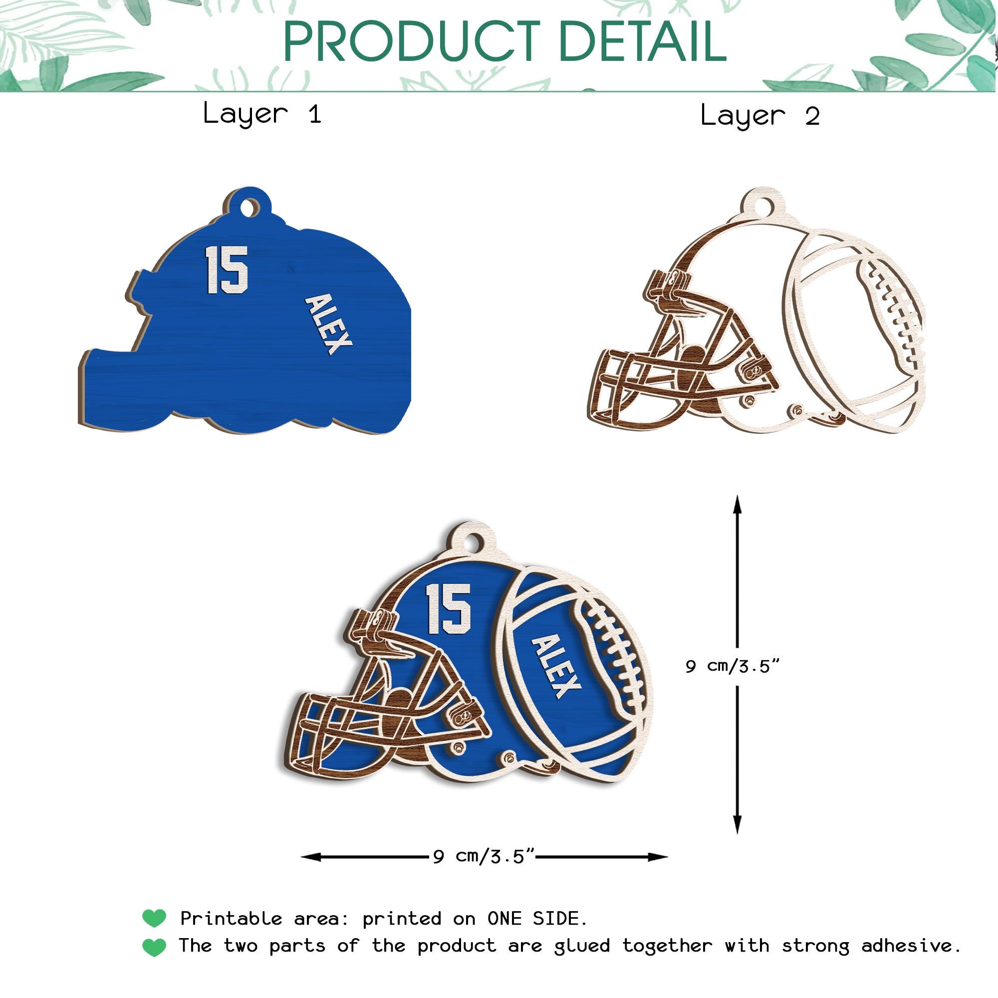 Personalized Football Wood Ornament, Custom Football Christmas Tree Ornament