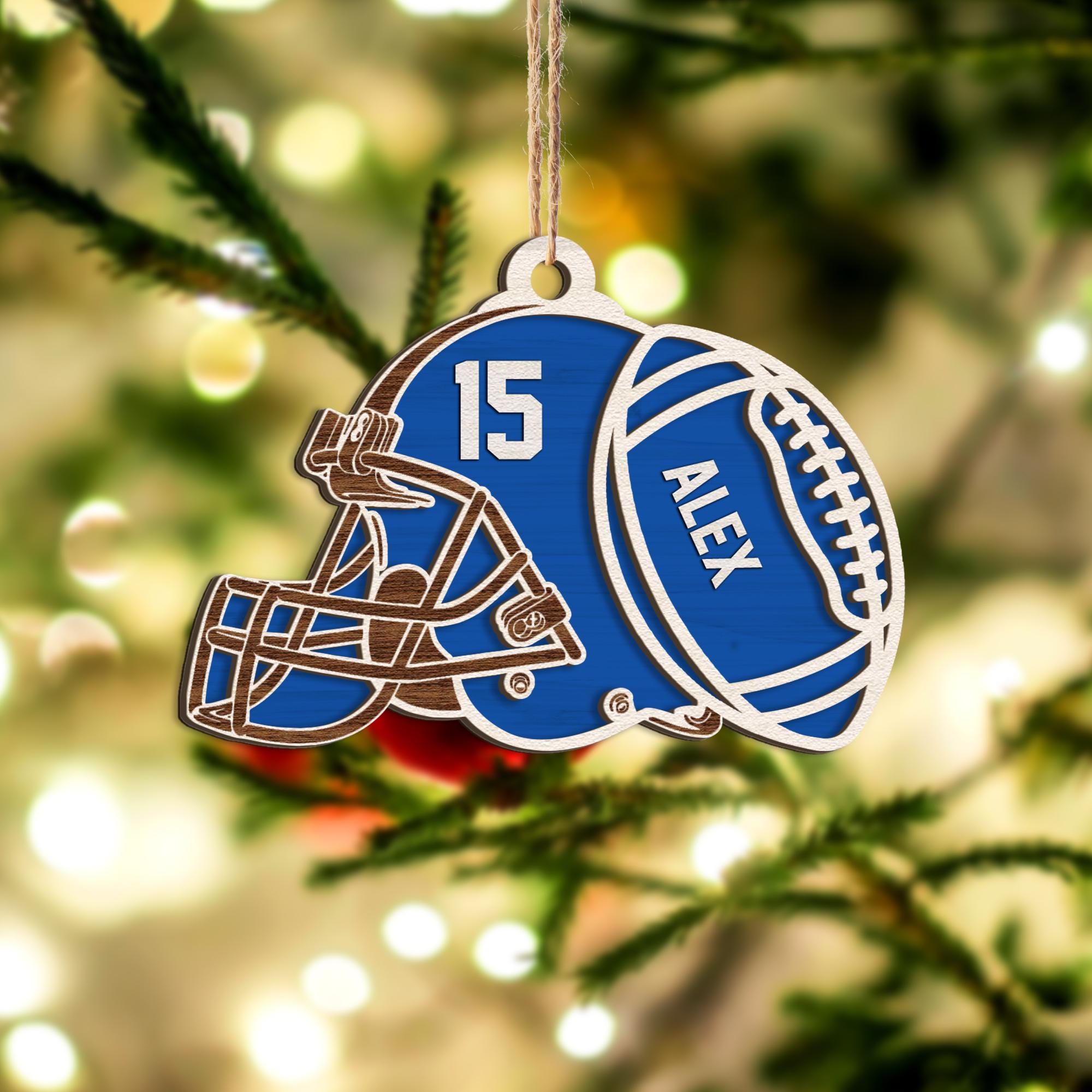 Personalized Football Wood Ornament, Custom Football Christmas Tree Ornament