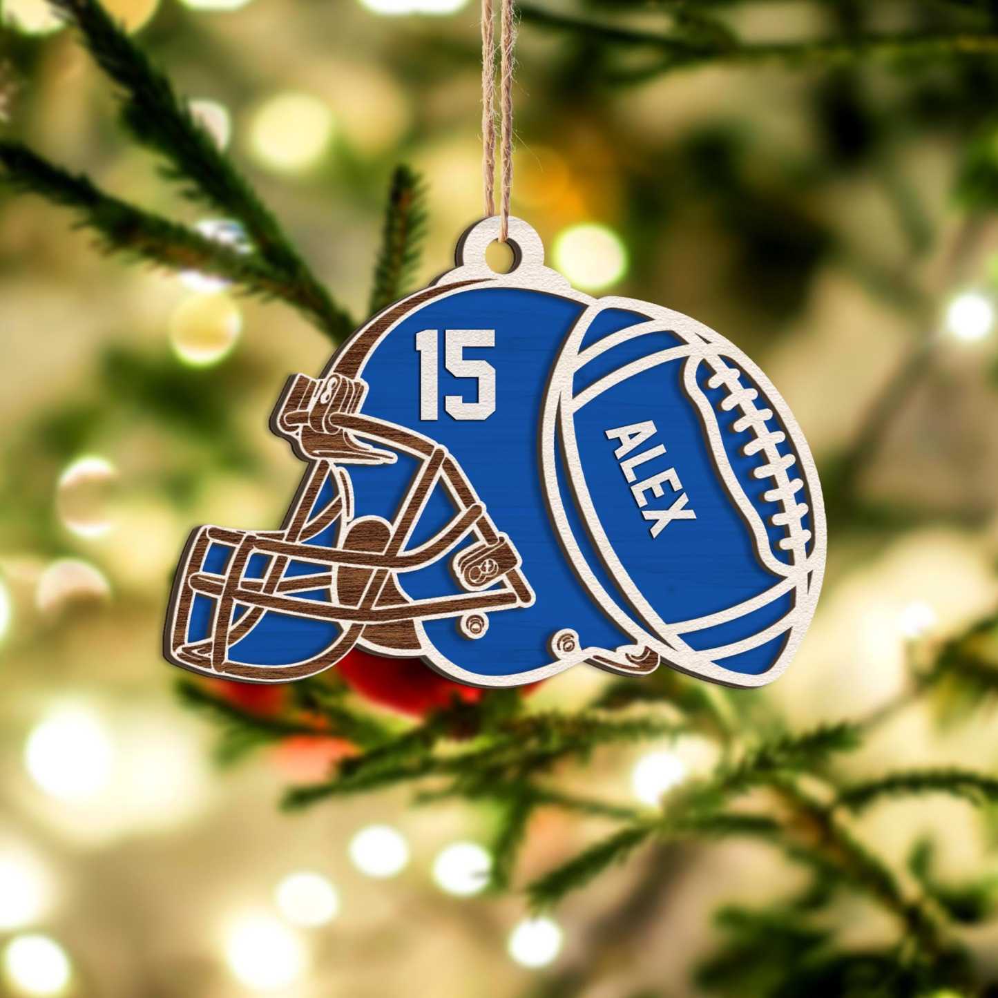 Personalized Football Wood Ornament, Custom Football Christmas Tree Ornament