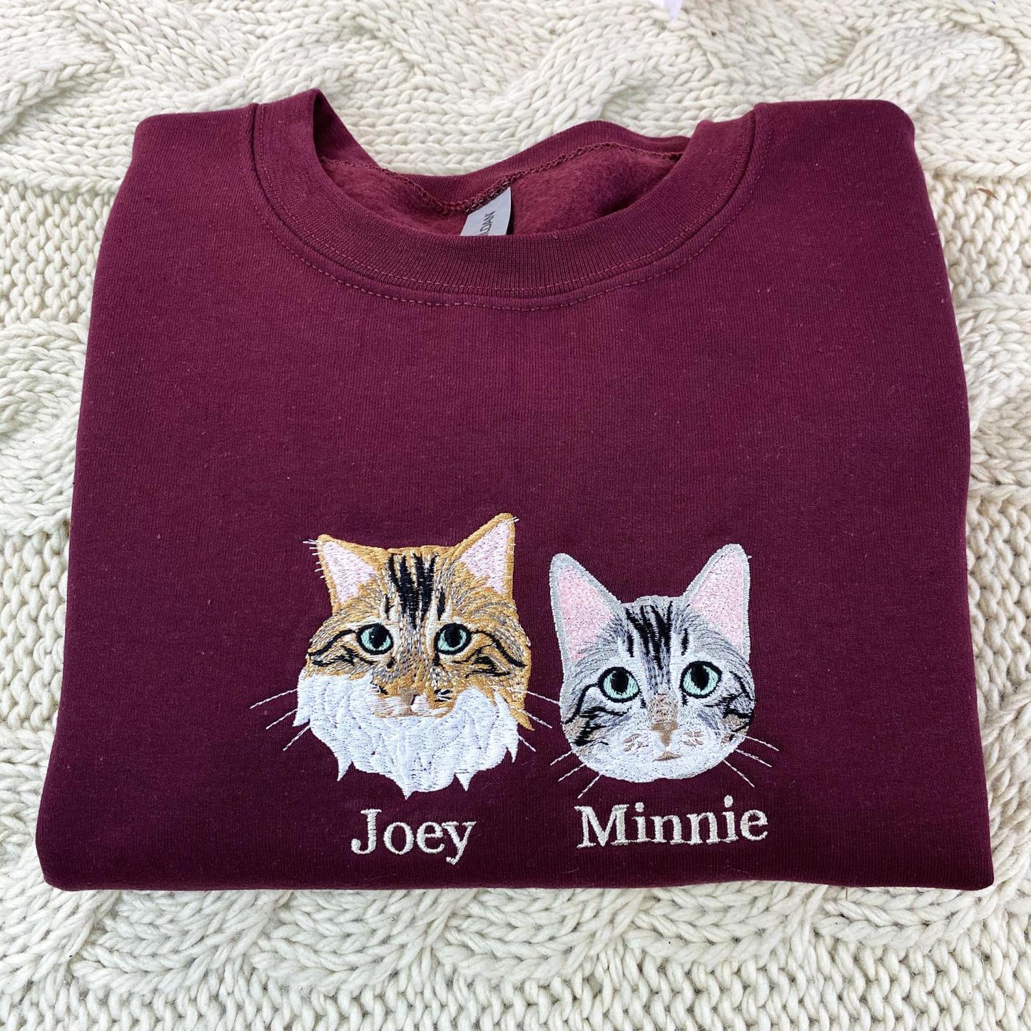 Embroidered Cat Sweatshirt, Personalized Cat Face with Cat Name Hoodie