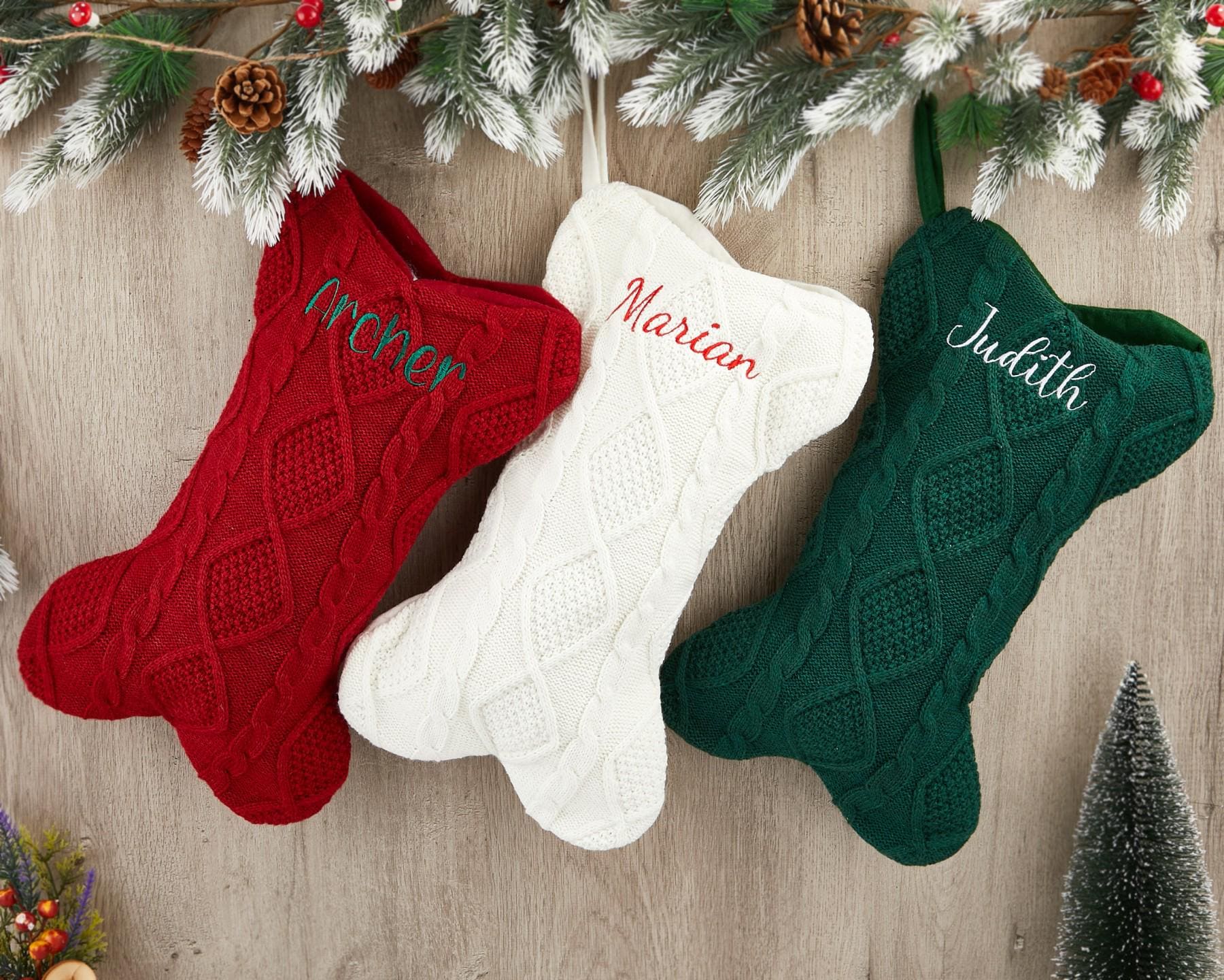 Personalized Dog Bone Christmas Stockings with Name