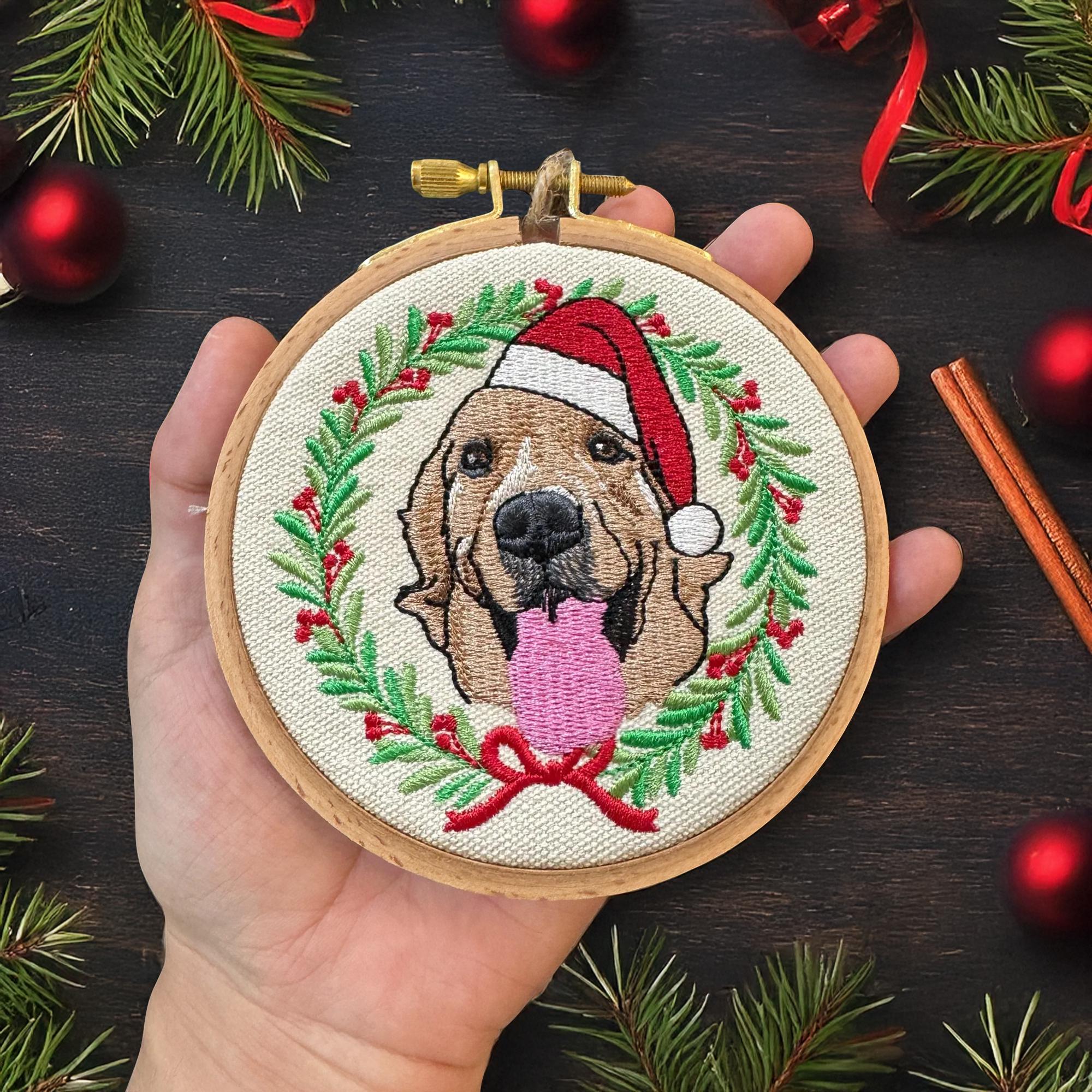 Personalized Embroidery Hoop Christmas Pet Ornament