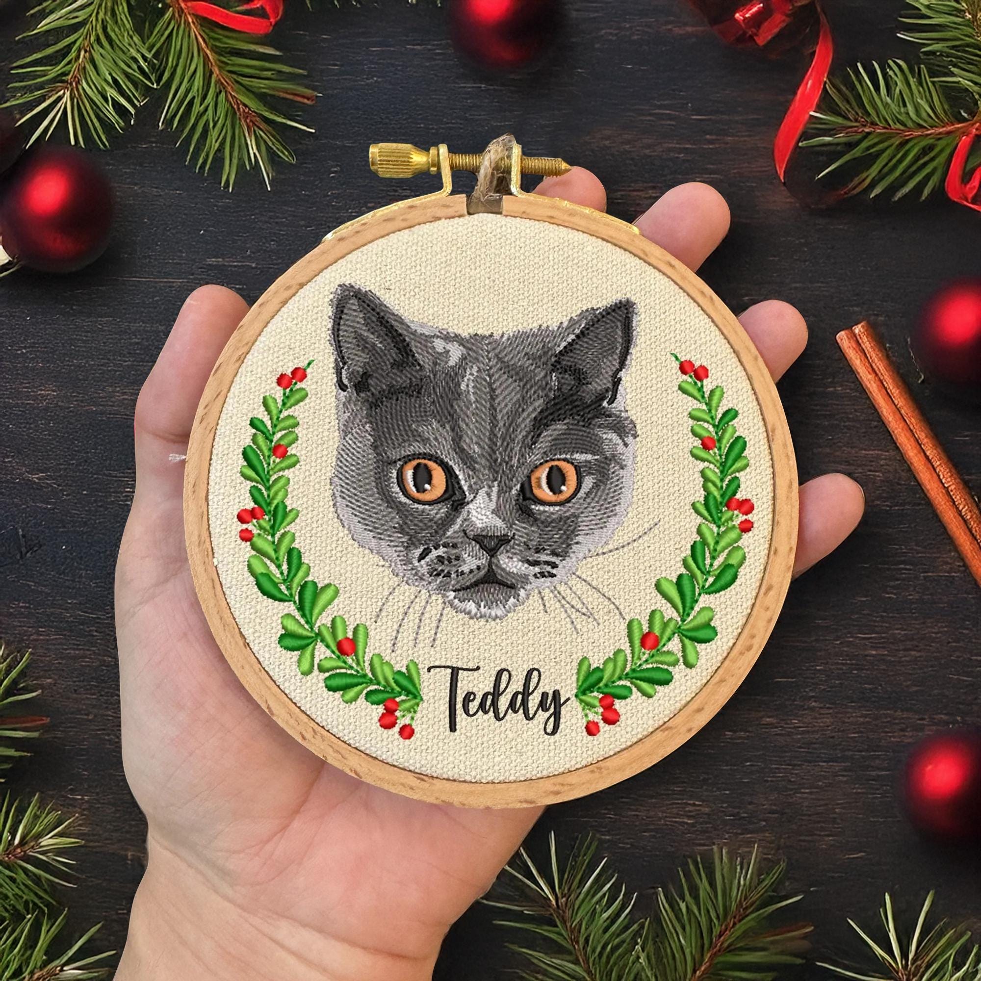 Personalized Embroidered Pet Picture Ornament, Custom Dog Ornament, Christmas Gifts