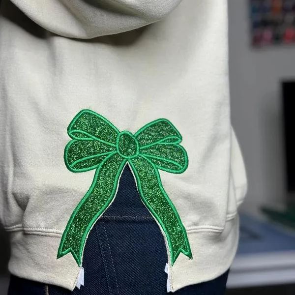 Custom Merry Christmas Side Bow Embroidered Sweatshirt