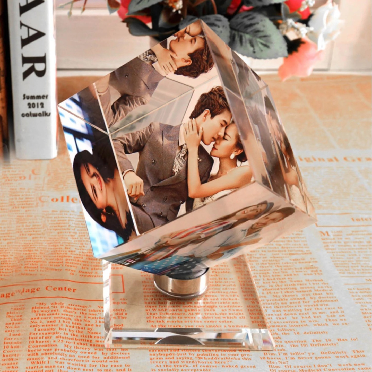 Custom Spinning Photo Keepsake Cube Personalized 3‑Memory Photo Display Unique Anniversary & Couple Gift