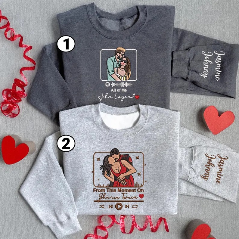 Custom Couple Embroidered Sweatshirt Custom Portrait Love Song from Photo Hoodie