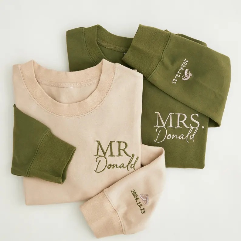 Personalised Mr Mrs Embroidered Sweatshirt - Date on Sleeve