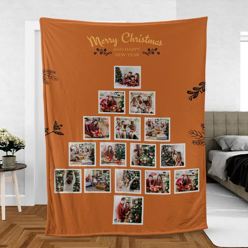 Merry Christmas Photo Collage Blanket Custom Family Photo Blanket