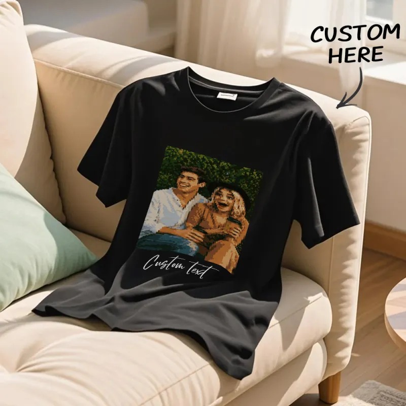 Custom Cartoon Style Photo T-Shirt Personalized Anime Portrait Tshirt with Custom Text Gift for Couple for Family  for Friend