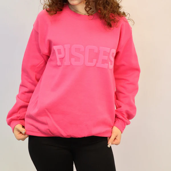 ♓Custom Zodiac Puff Print Crewneck-Pisces Sweatshirt