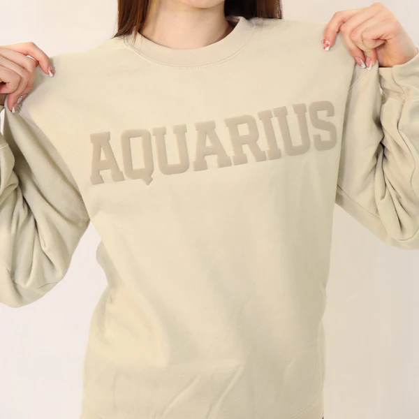 ♒Custom Zodiac Puff Print Crewneck-Aquarius Sweatshirt