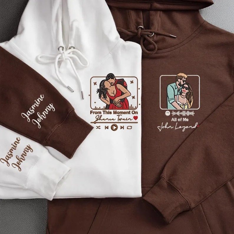 Custom Couple Embroidered Sweatshirt Custom Portrait Love Song from Photo Hoodie