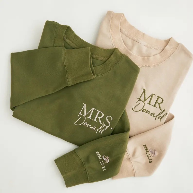 Personalised Mr Mrs Embroidered Sweatshirt - Date on Sleeve