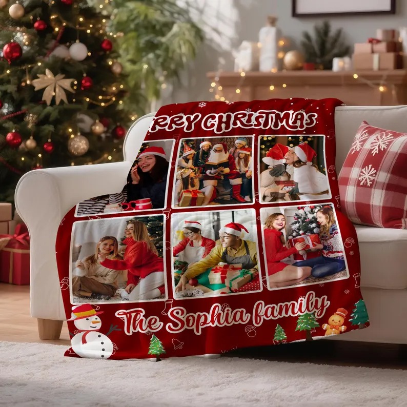Custom Photo Blanket Personalized Text Christmas Blanket Gifts