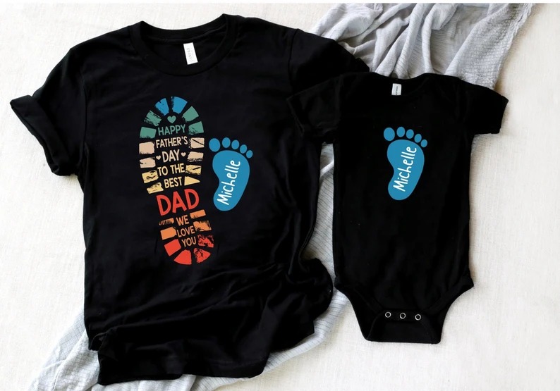 Dad Child Footprints Shirt-Personalized Father Shirt with Kids Names, Gift for Dad