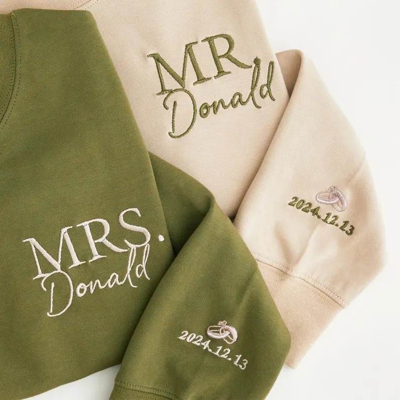 Personalised Mr Mrs Embroidered Sweatshirt - Date on Sleeve